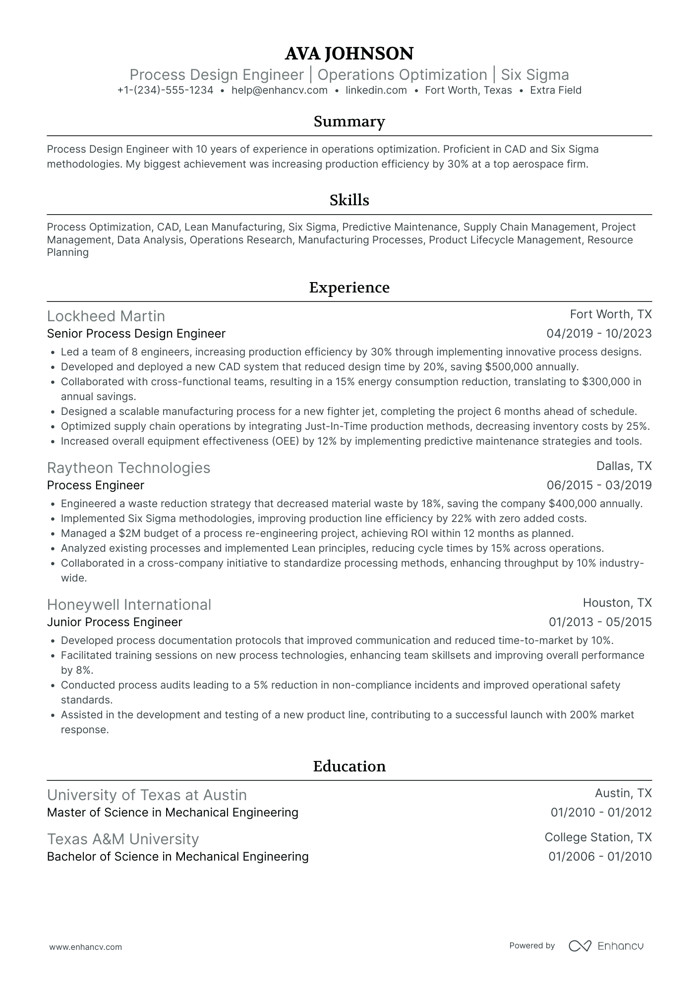 Process Design Engineer Resume Example