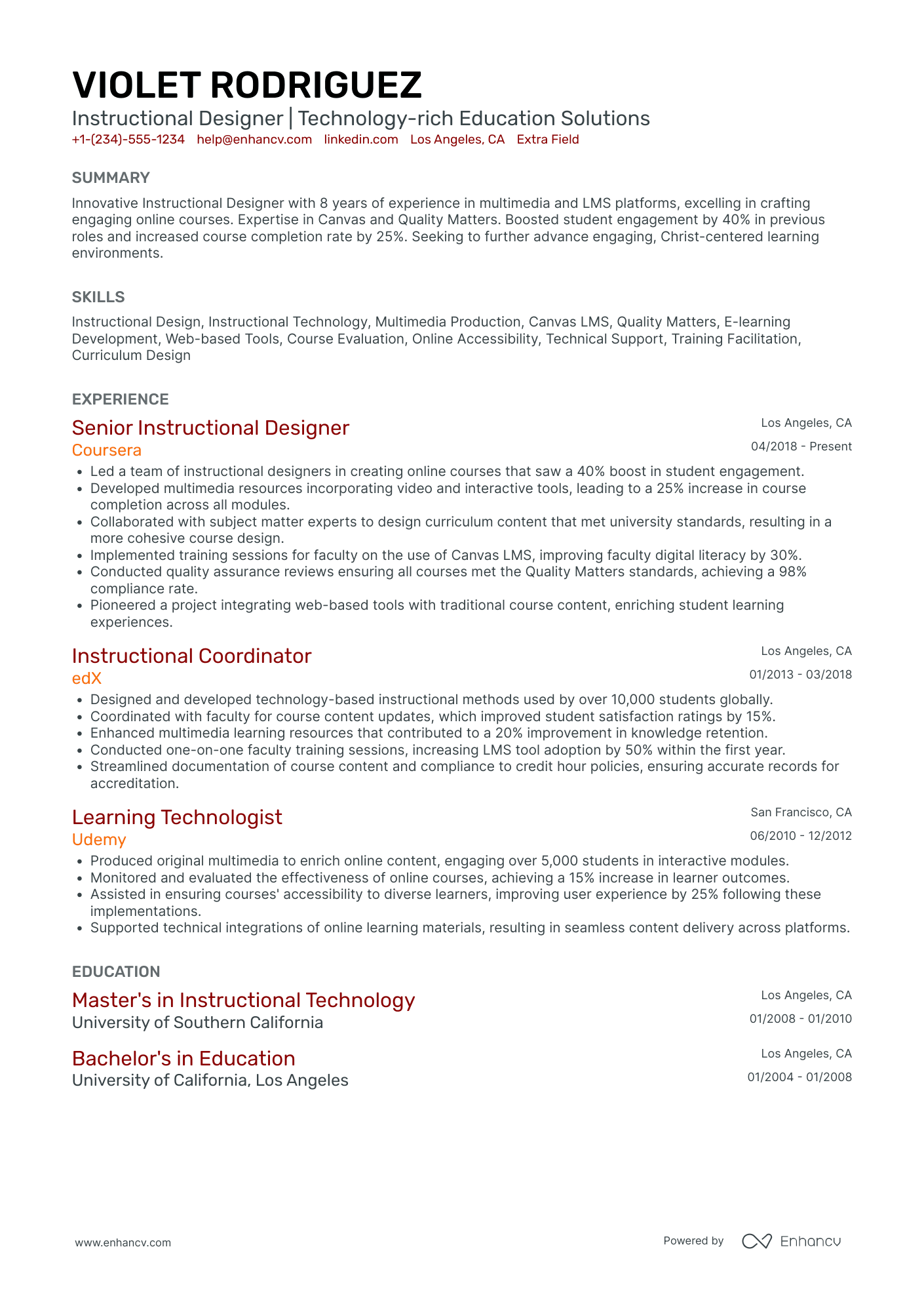 Freelance Instructional Designer Resume Example