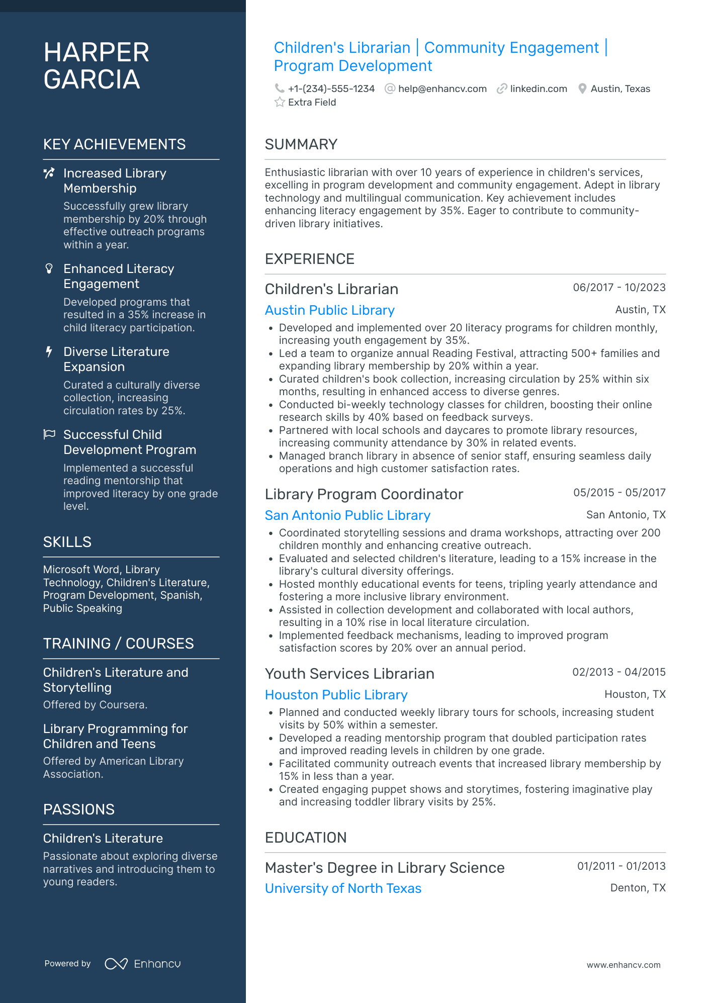 Children's Librarian Resume Example