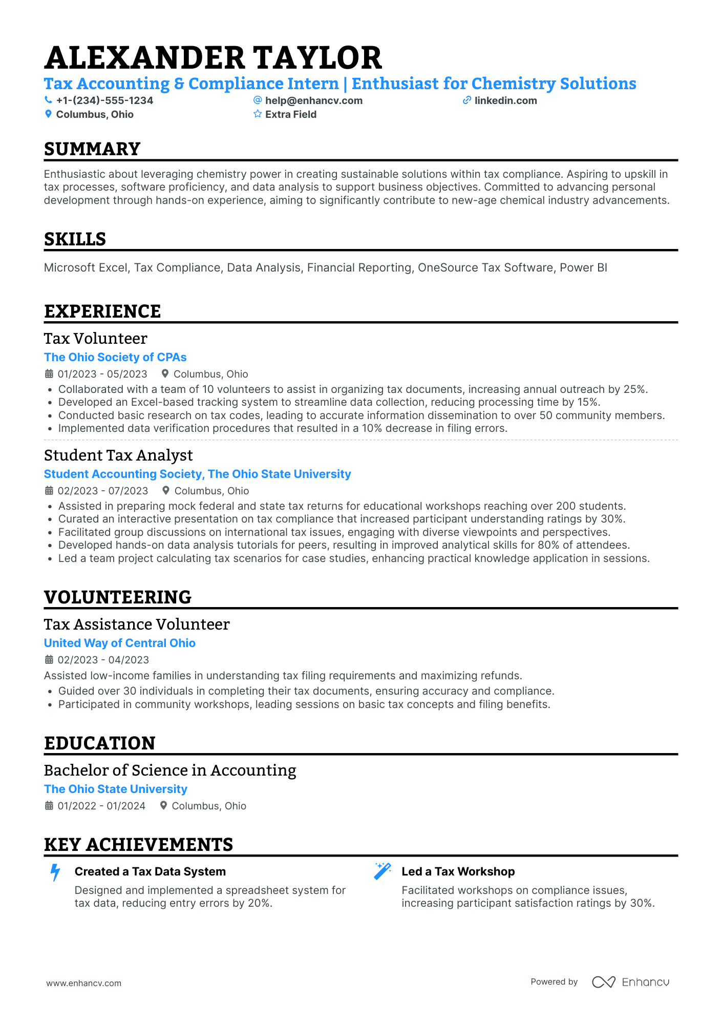 Tax Accountant Intern Resume Example