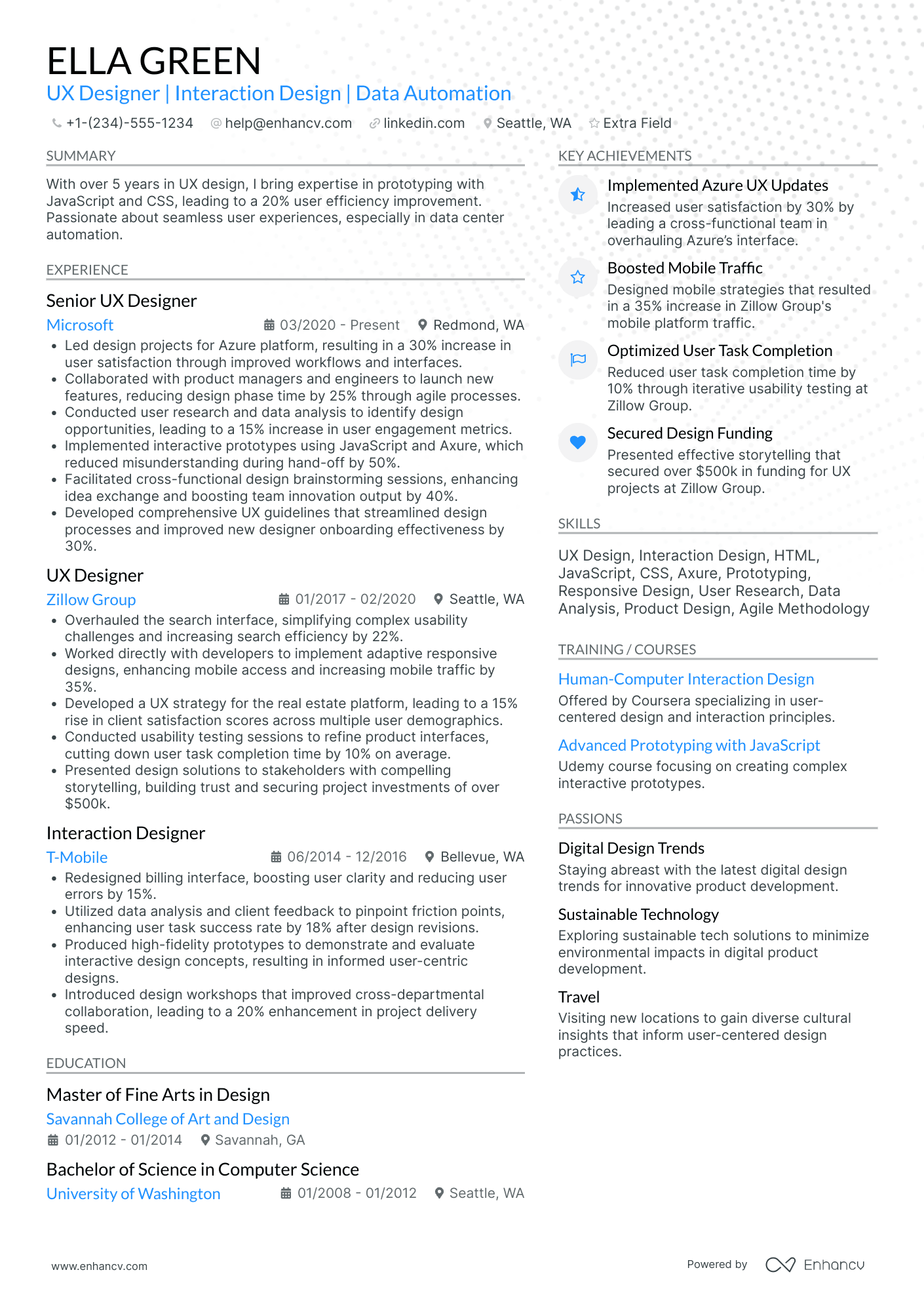 Entry Level UX Designer Resume Example