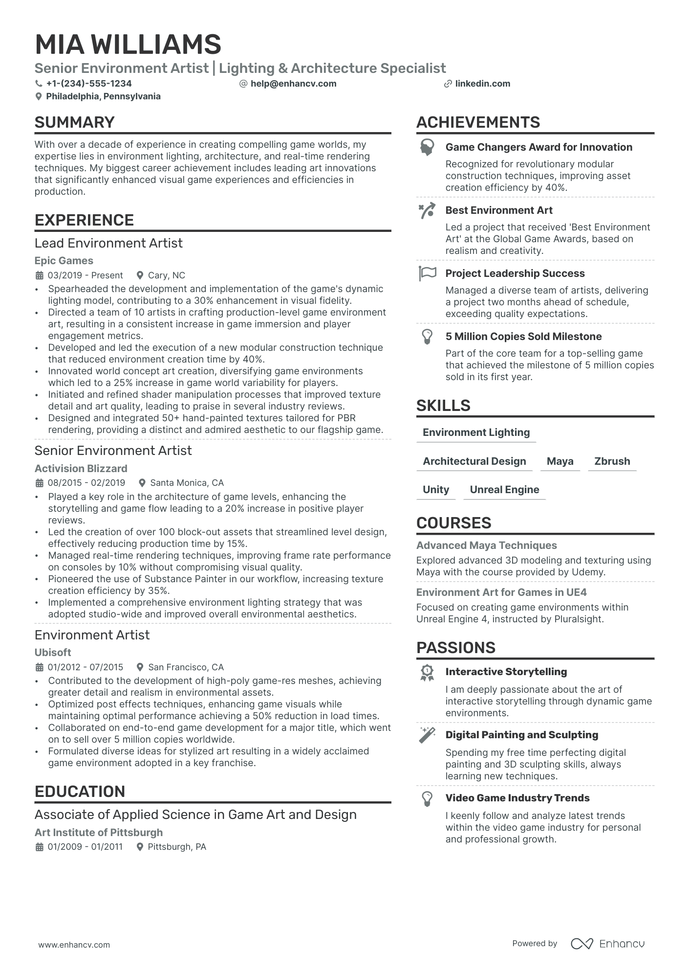 3D Artist Resume Example