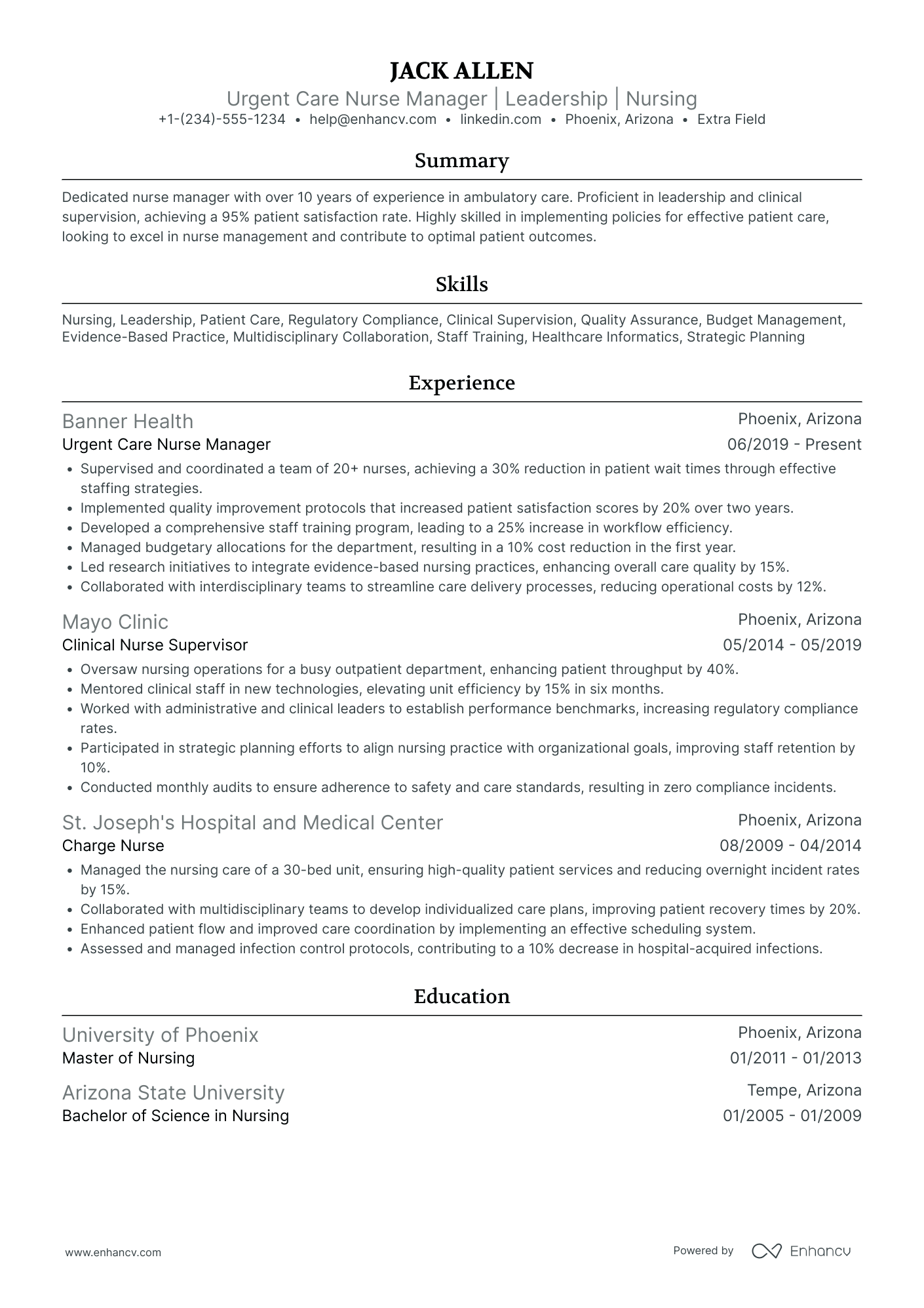 Cardiac Care Nurse Manager Resume Example