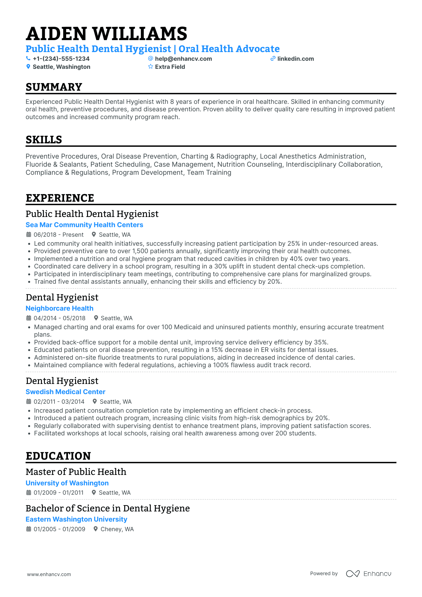 Public Health Dental Hygienist Resume Example