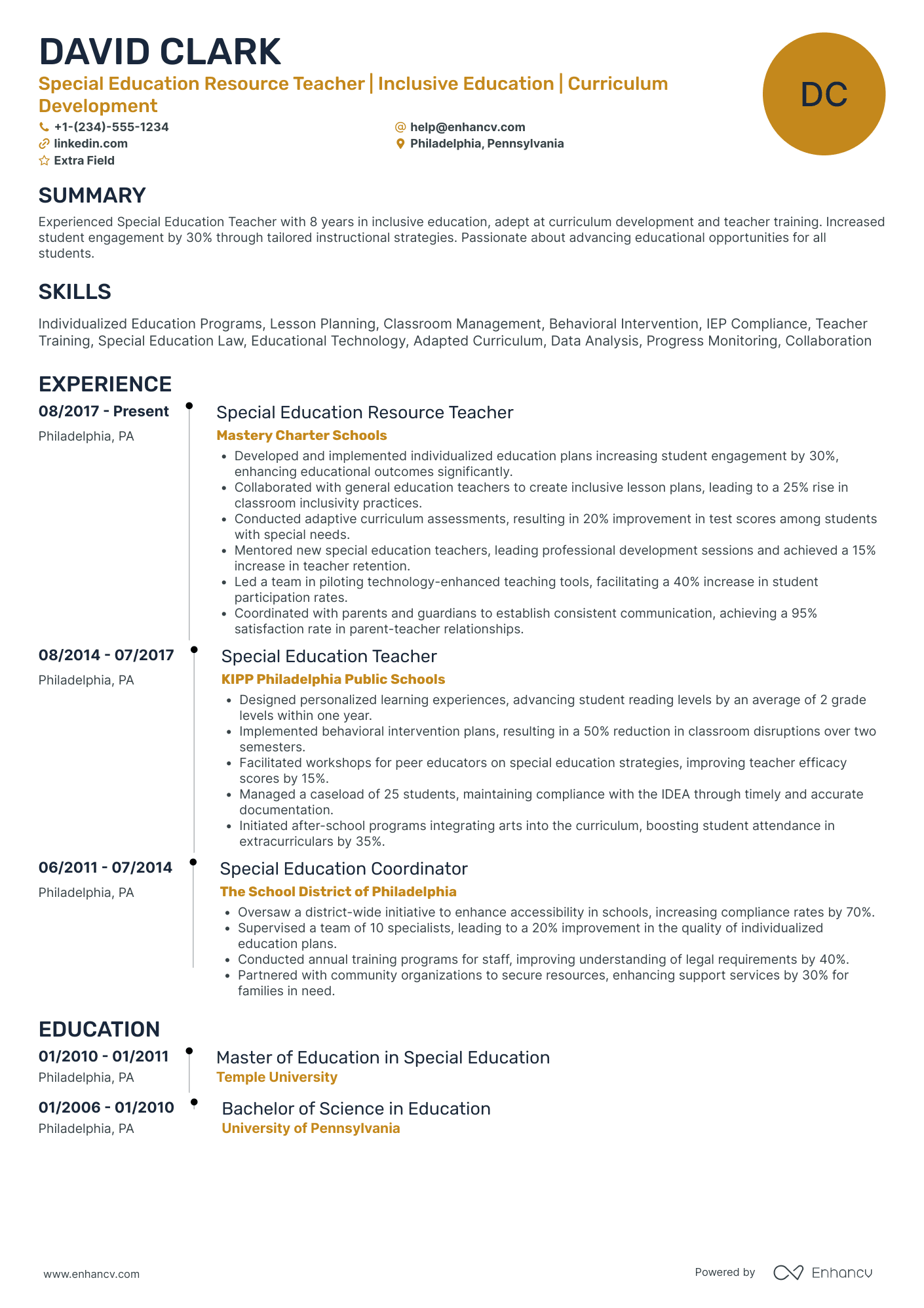 Special Education Resource Teacher Resume Example