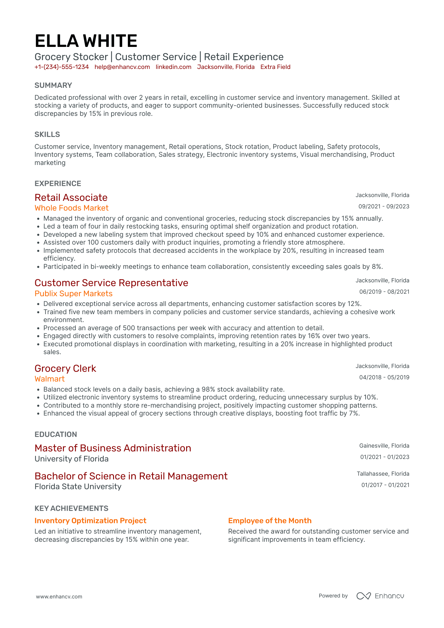 Grocery Store Stocker Resume Example