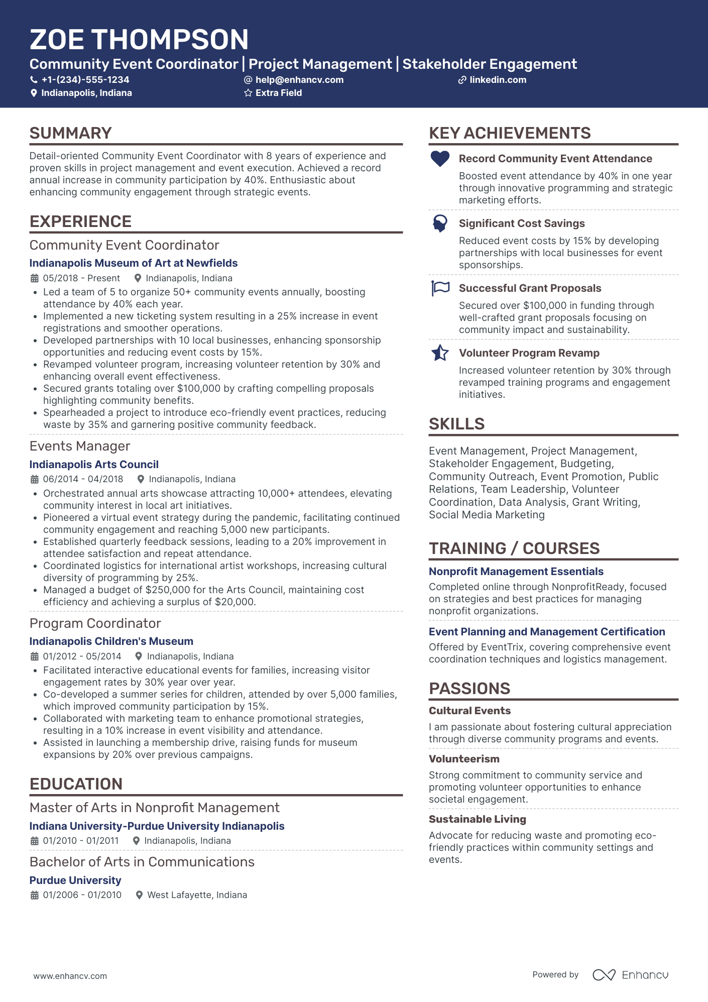 Community Event Coordinator Resume Example