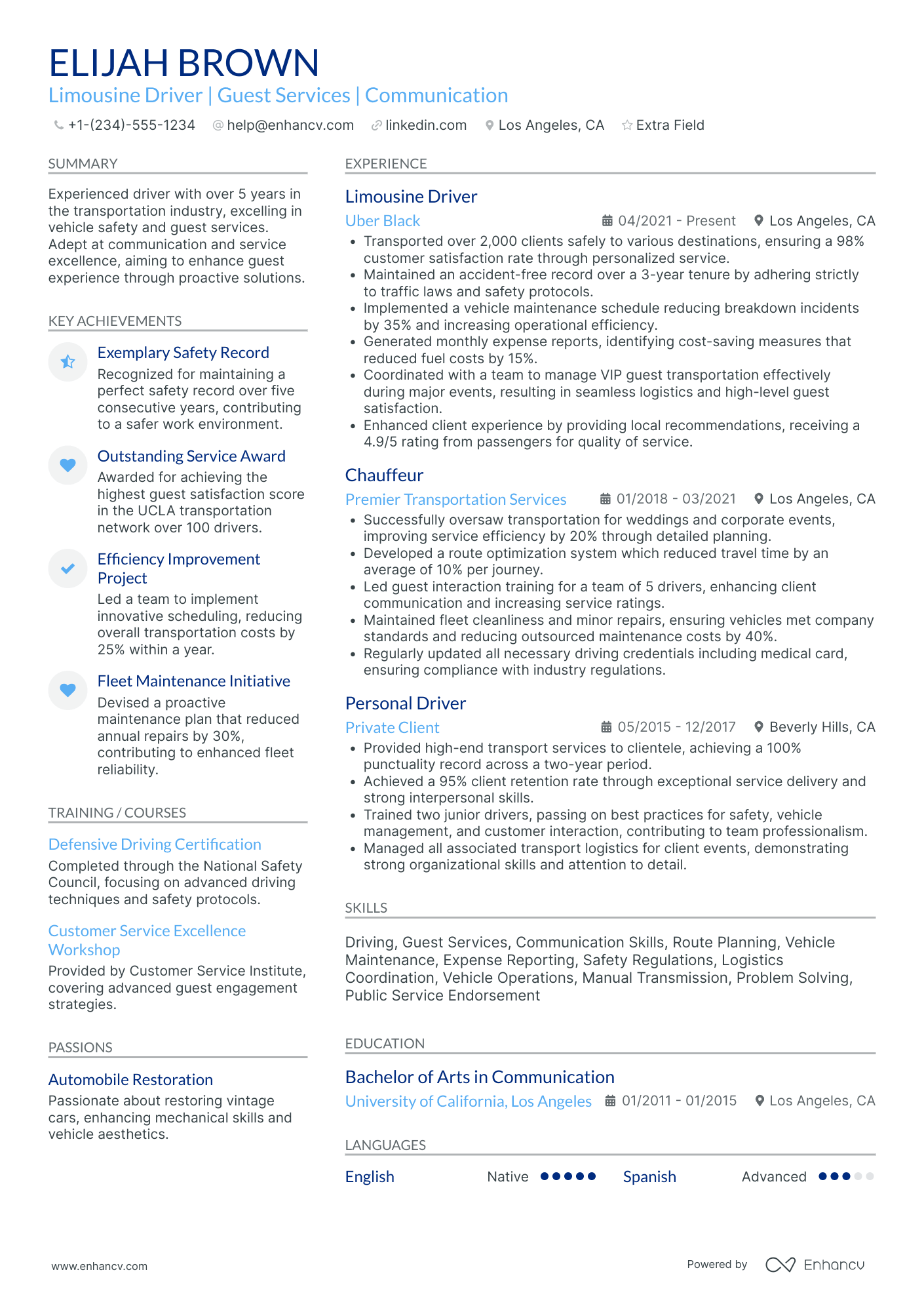 Limousine Driver Resume Example