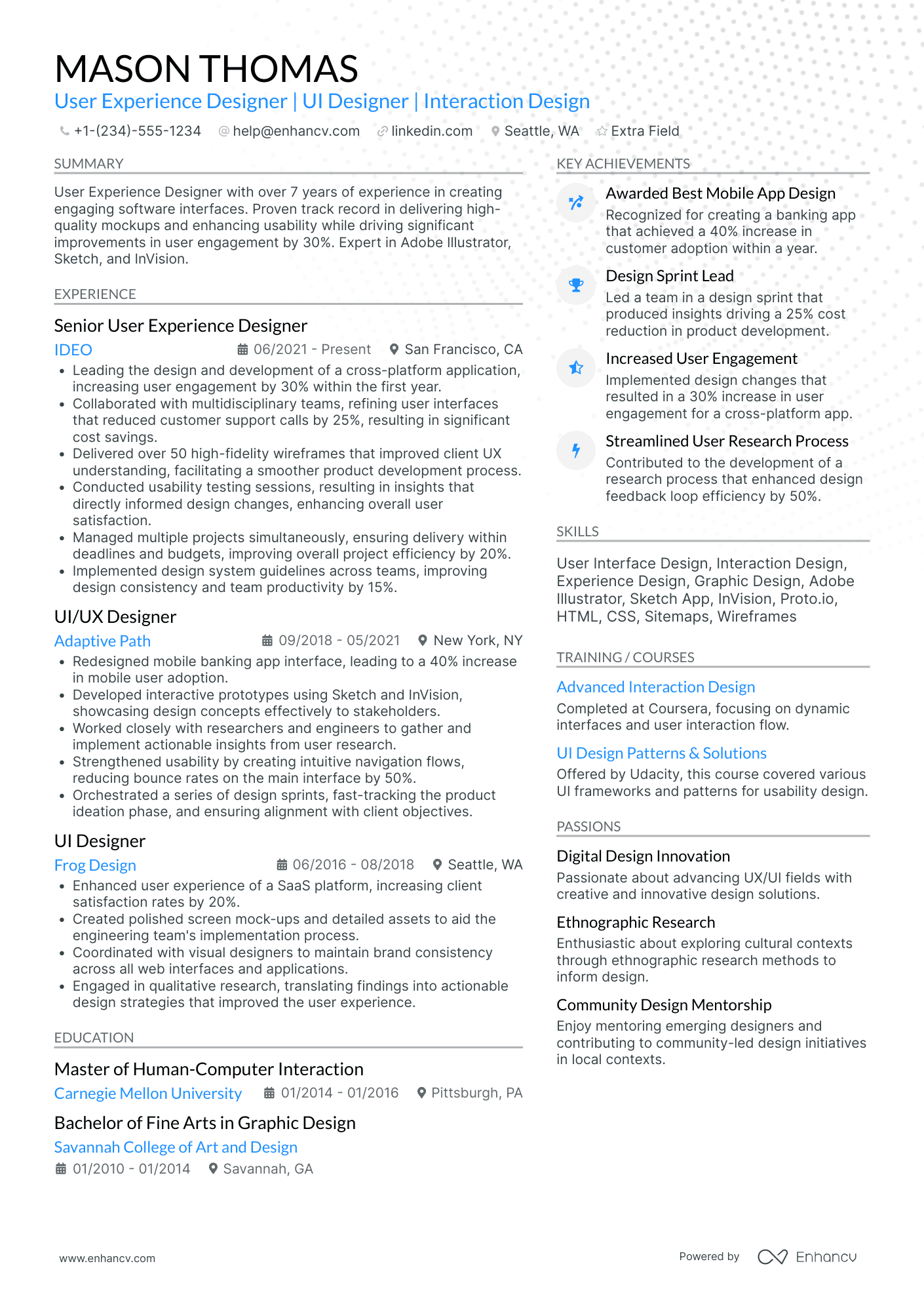 UI Product Designer Resume Example