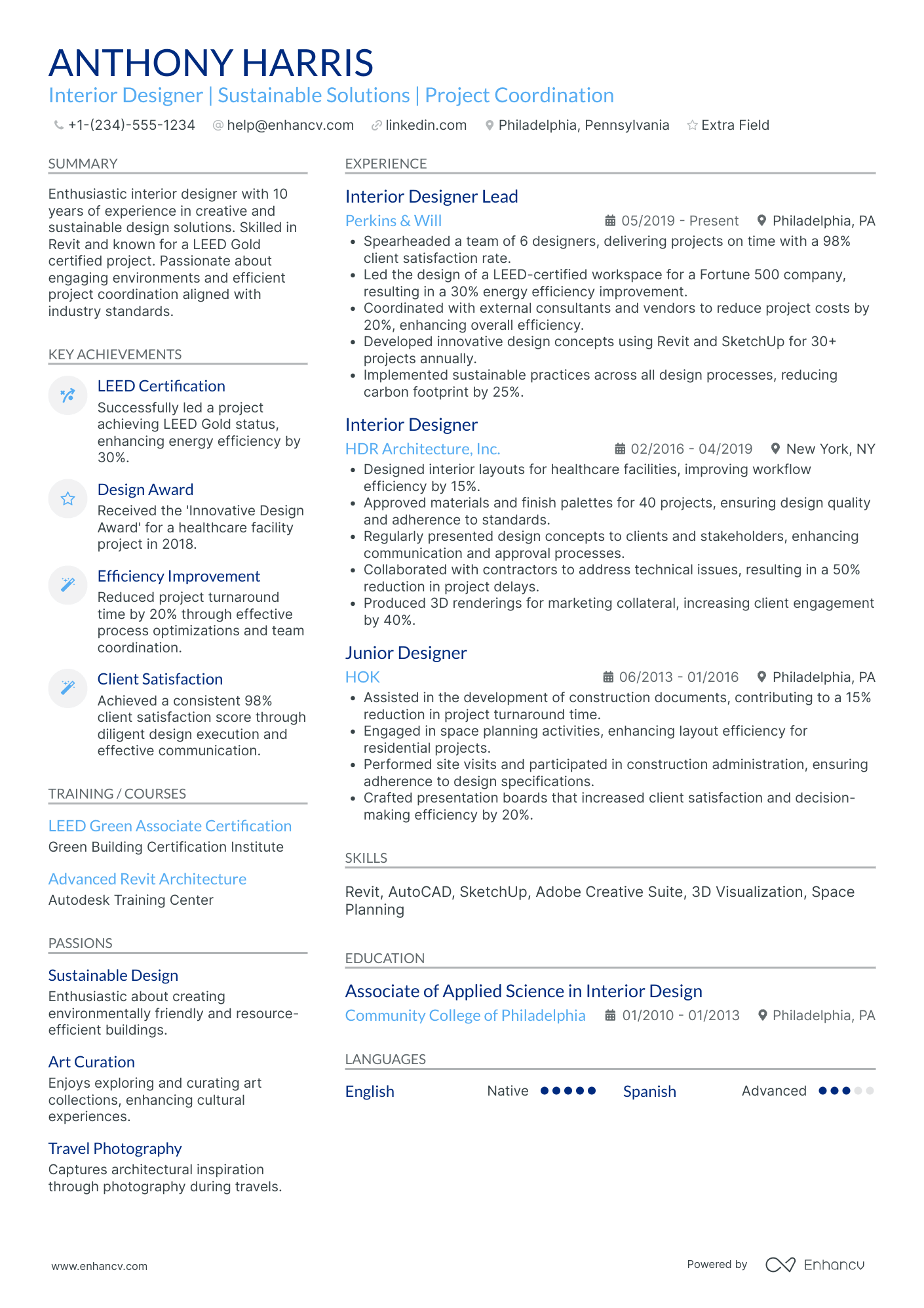 Mid Level Interior Designer Resume Example