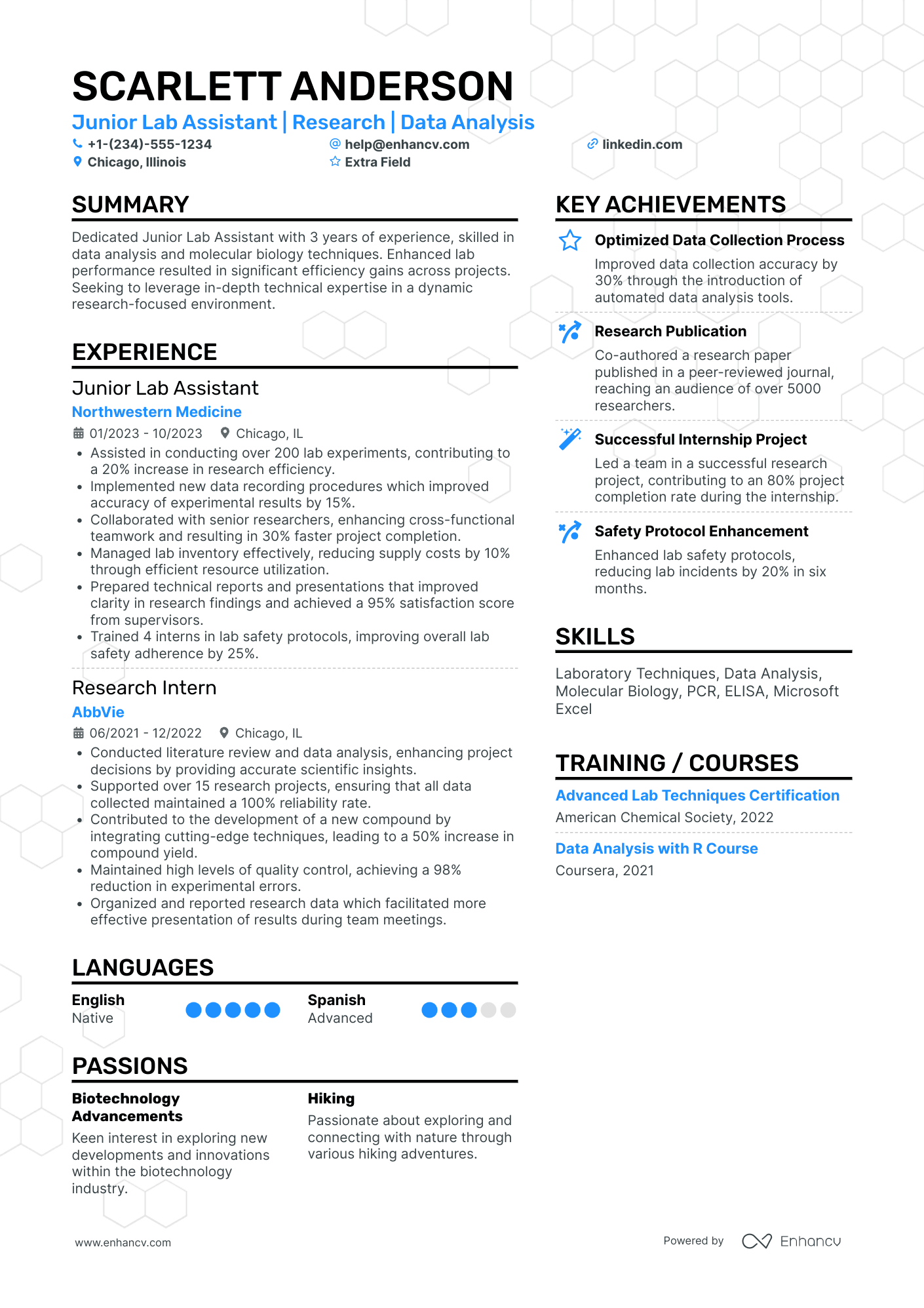 Junior Lab Assistant Resume Example