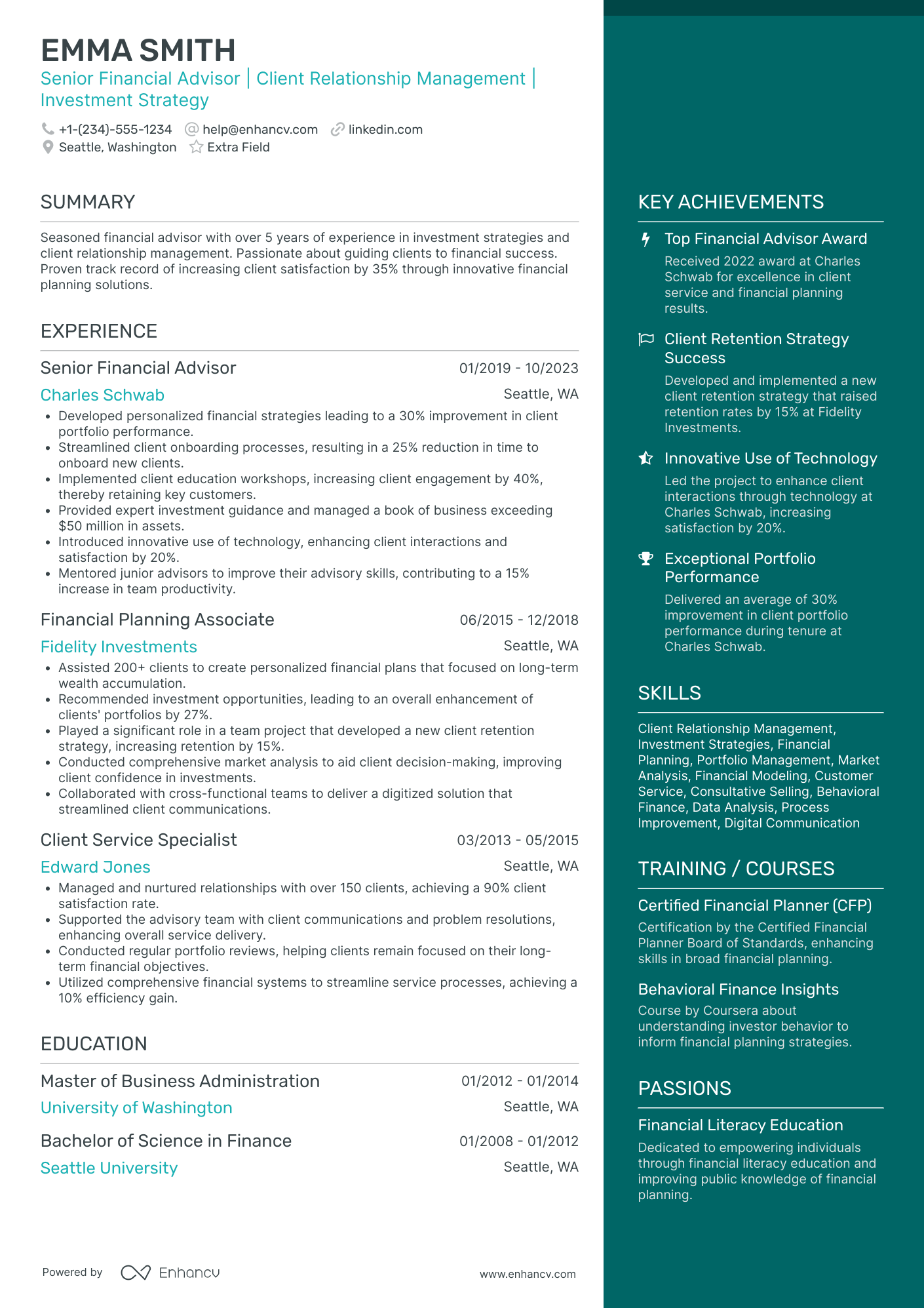 Financial Advisor Specialist Resume Example