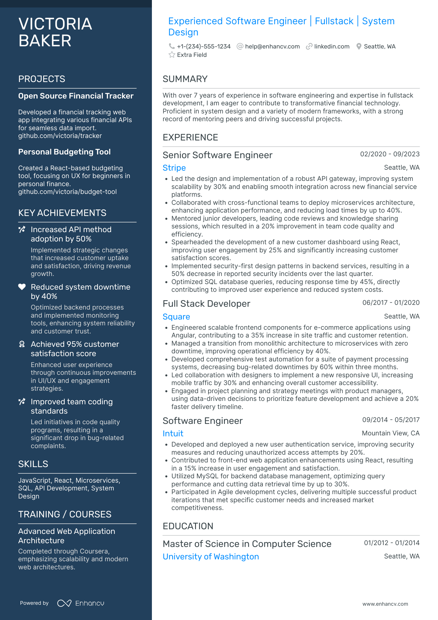 Experienced Software Architect Resume Example