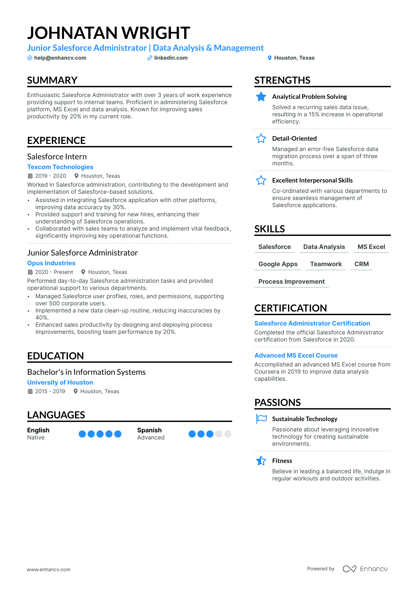 Junior Salesforce Admin Resume Example