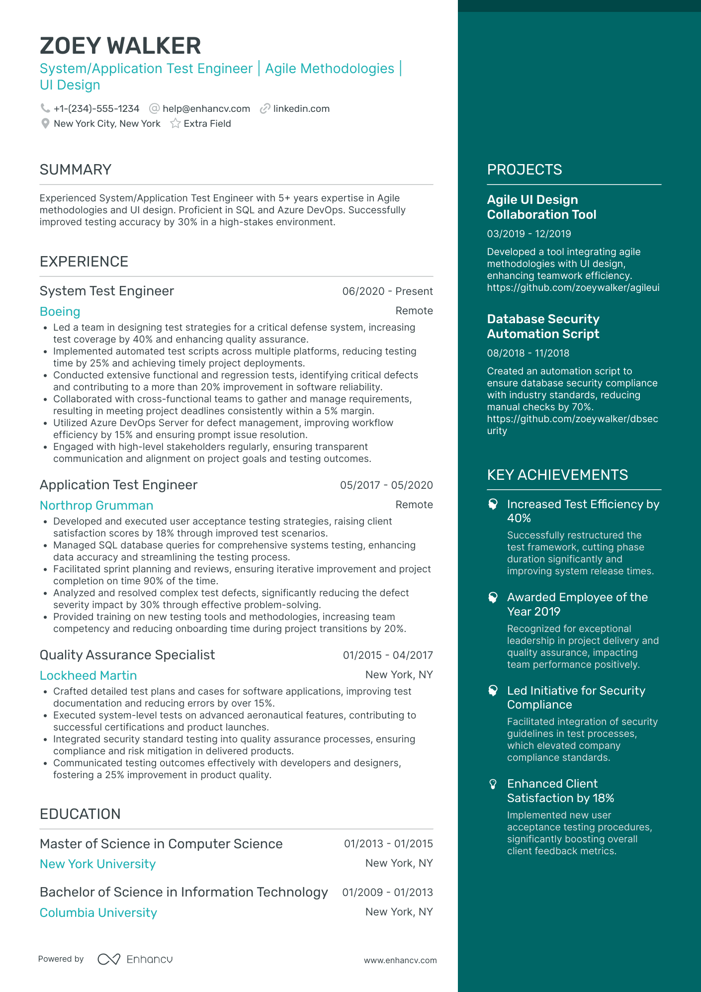 Application Test Engineer Resume Example