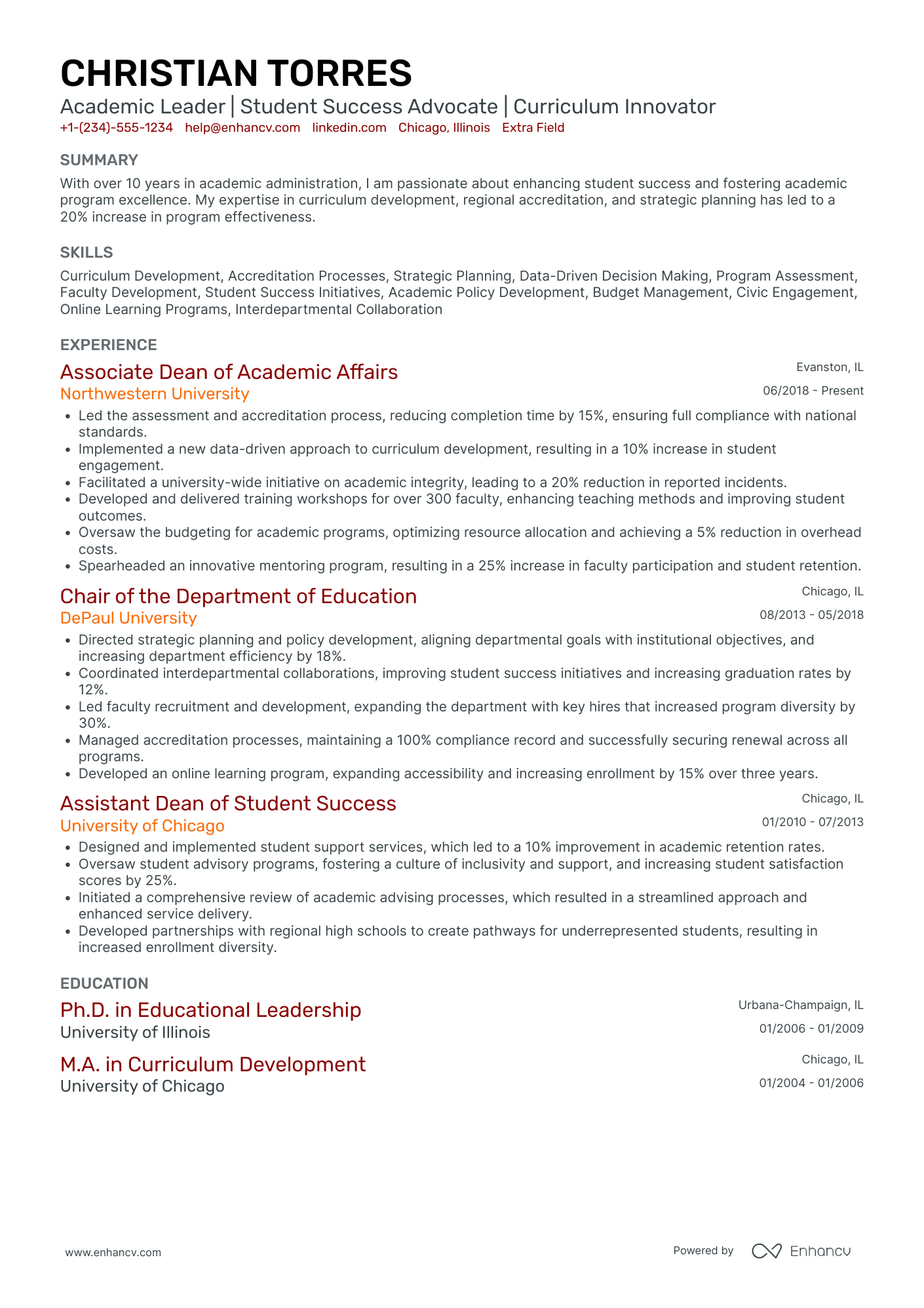 Academic Affairs Associate Resume Example