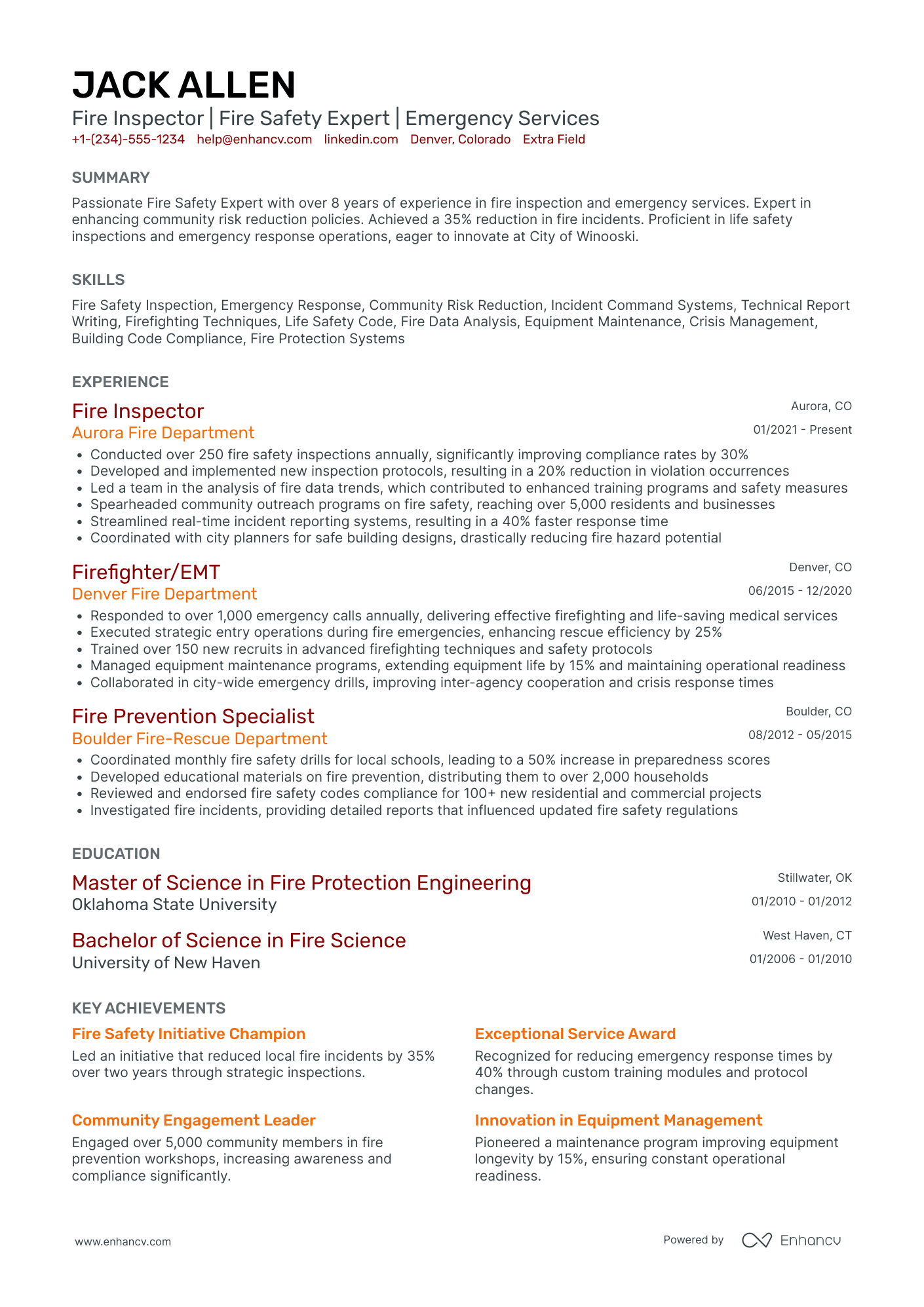 Firefighter Inspector Resume Example