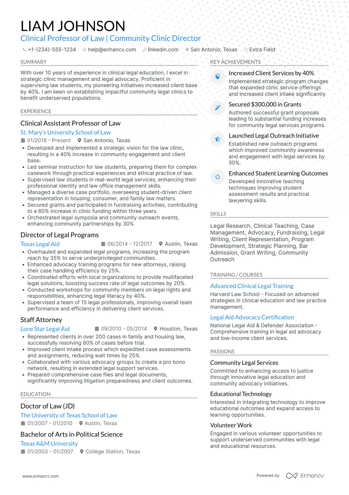 Law School Clinic Director Resume Example