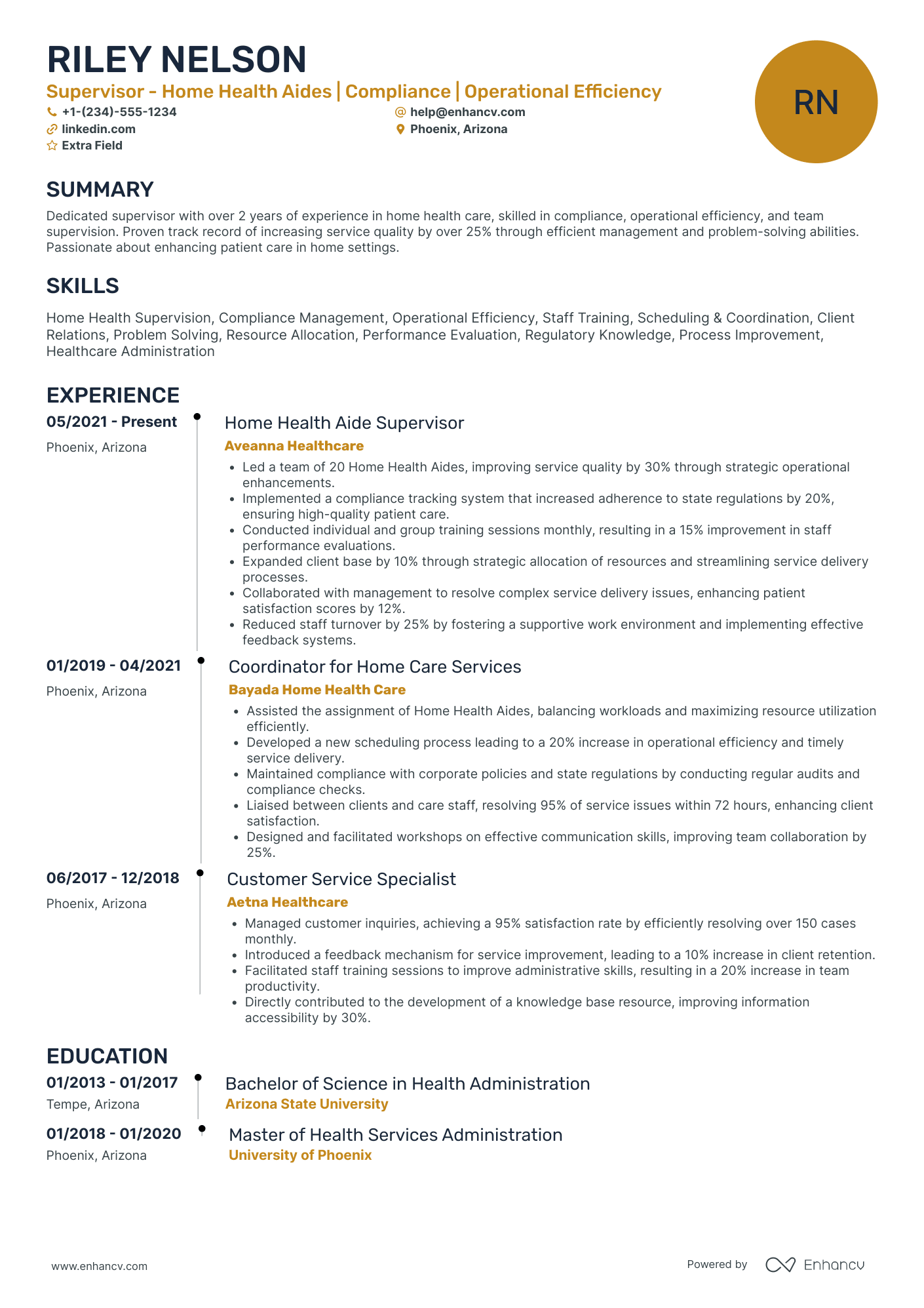 Home Health Aide Supervisor Resume Example