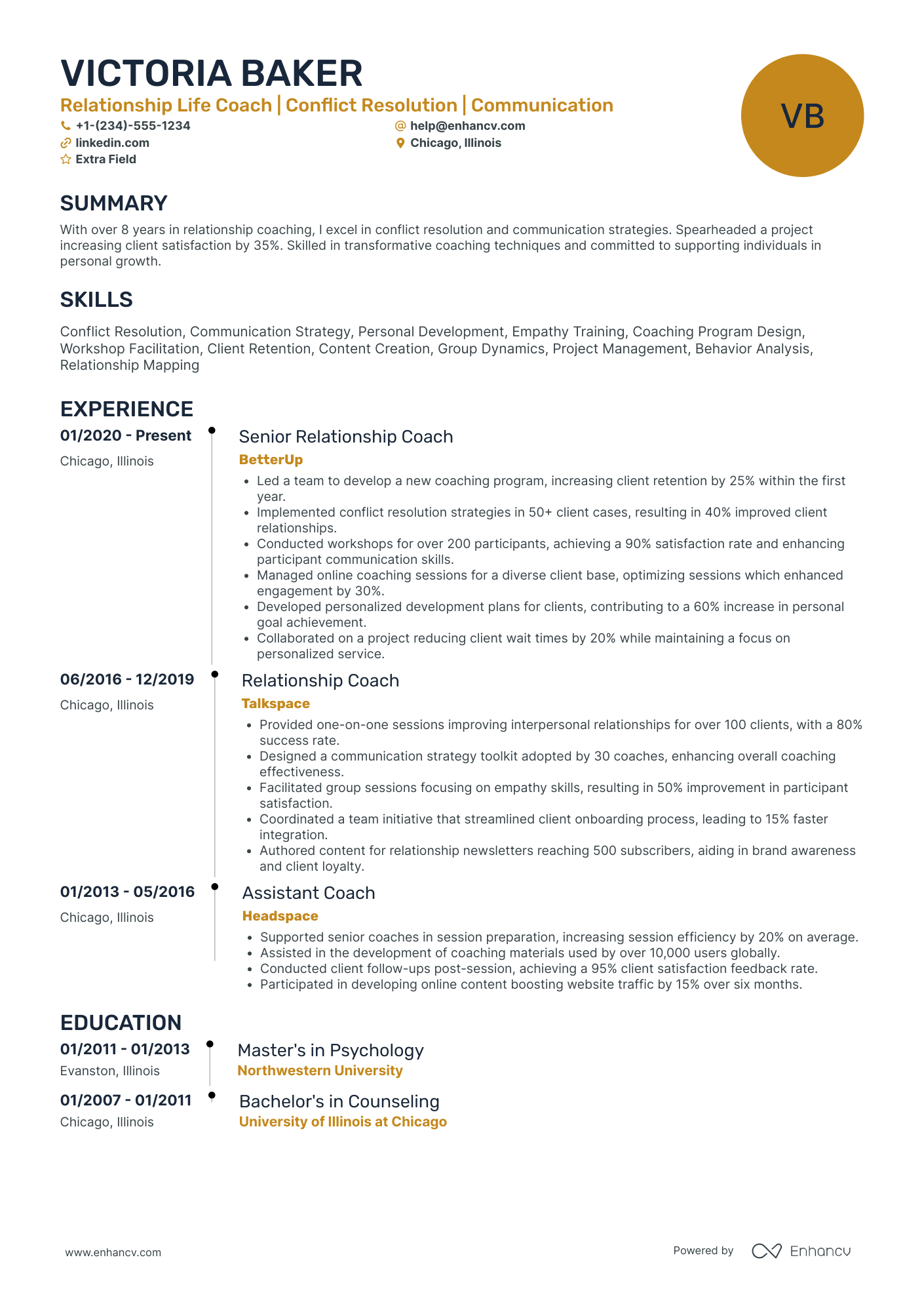 Relationship Life Coach Resume Example