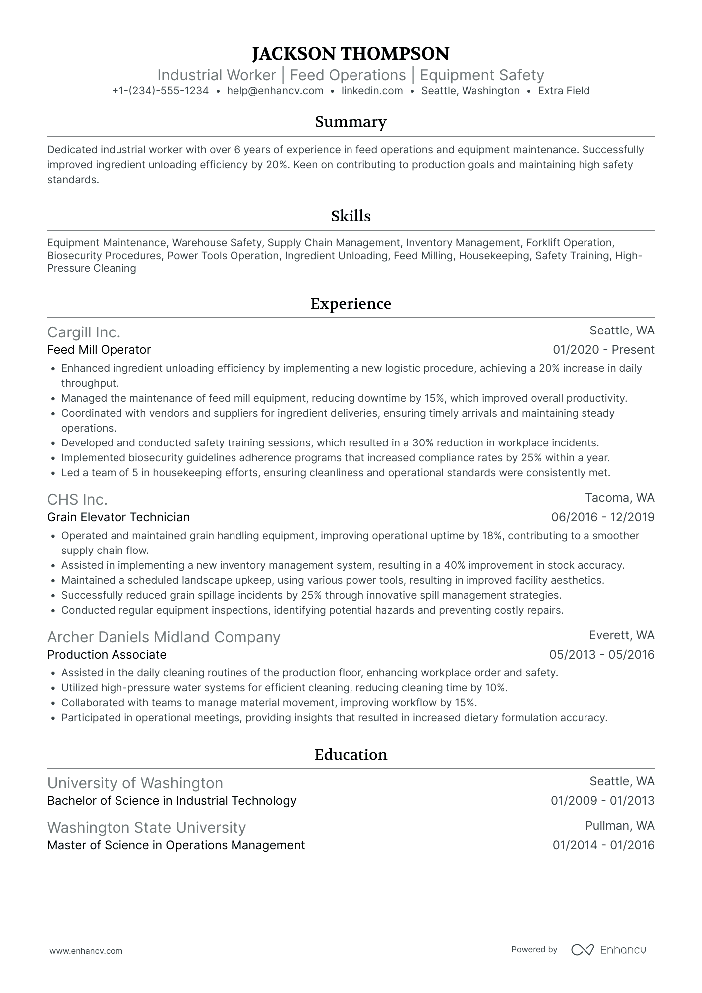 Factory Shift Worker Resume Example