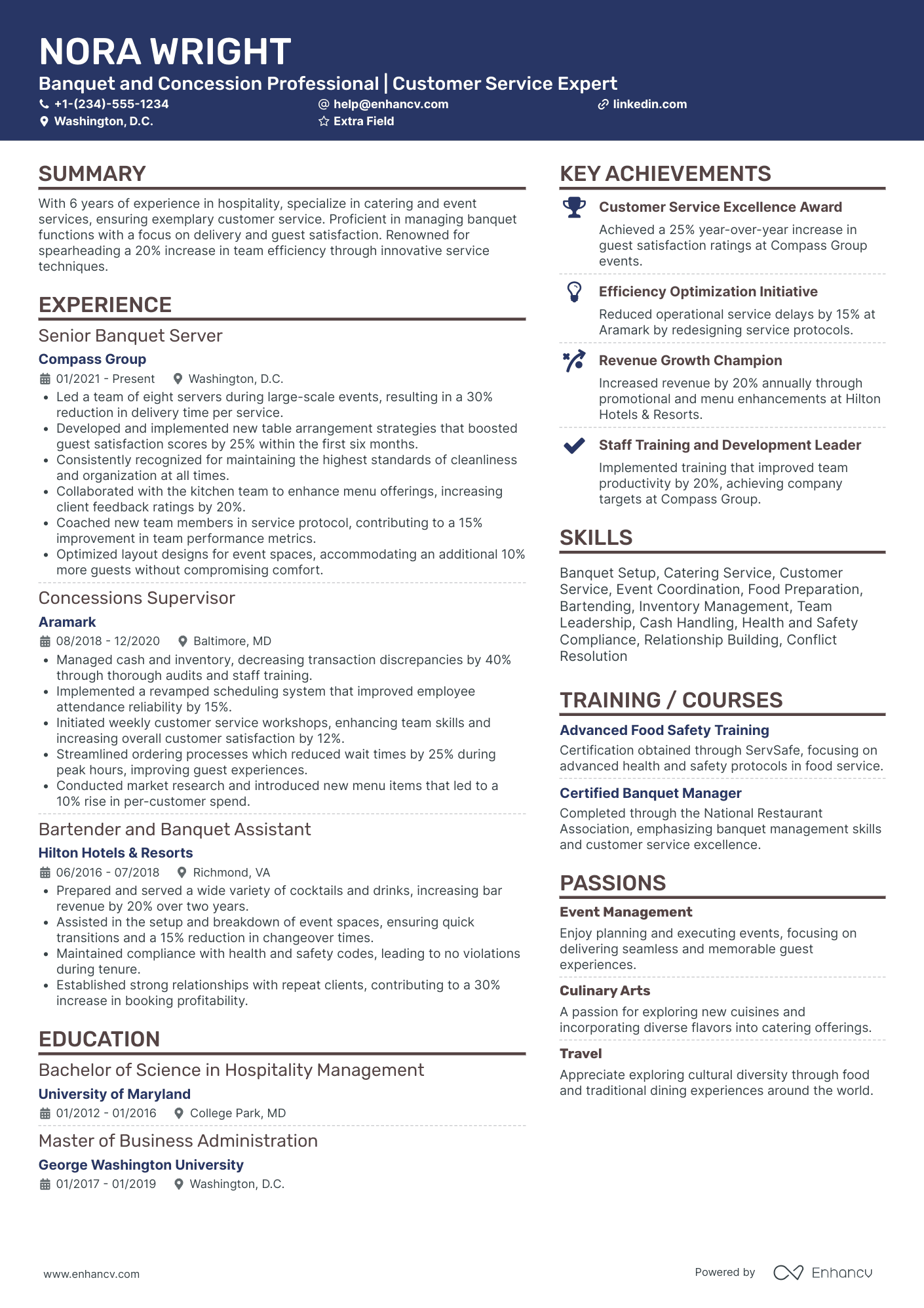 Banquet Server Consultant Resume Example