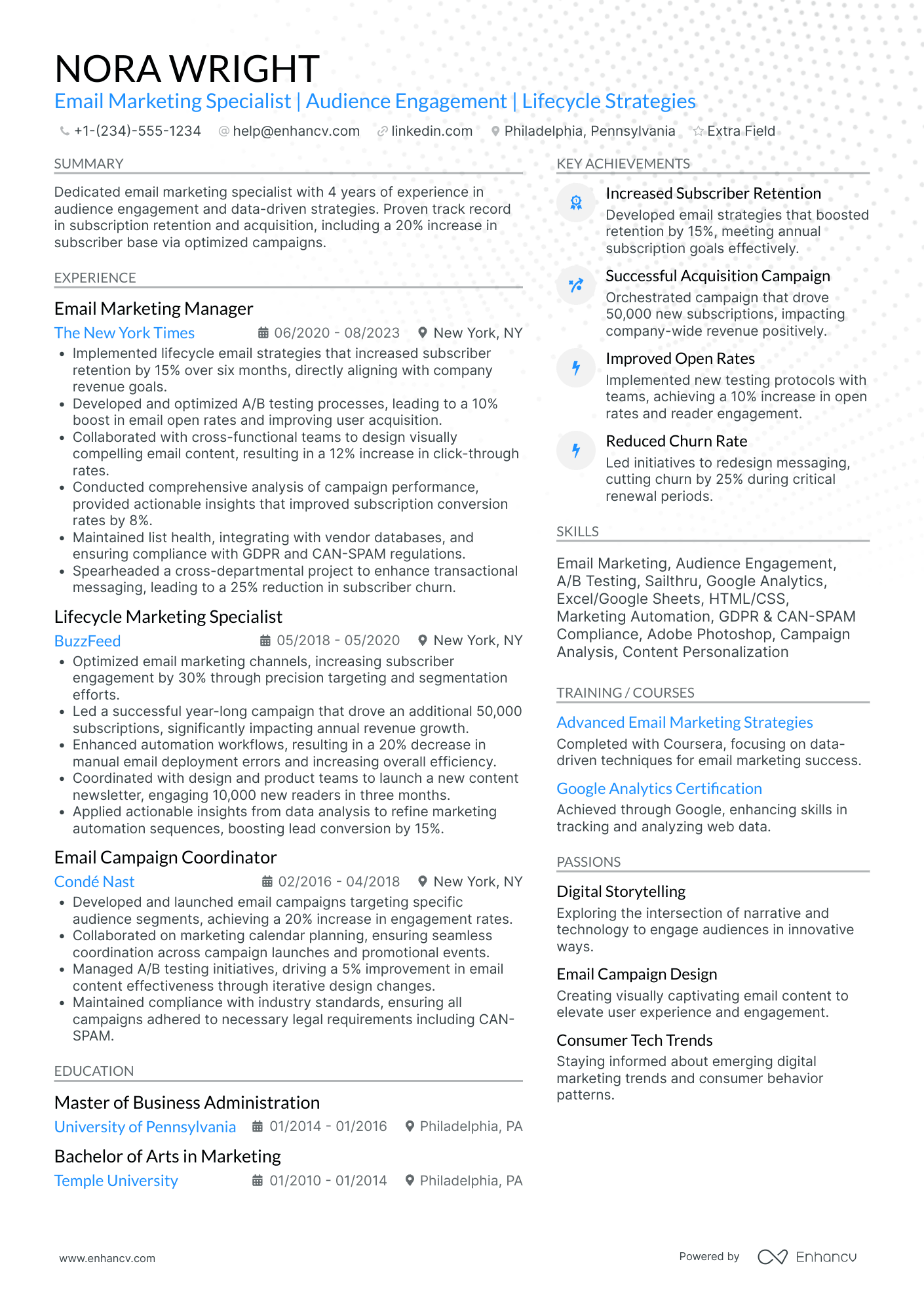 Email Marketing Associate Resume Example