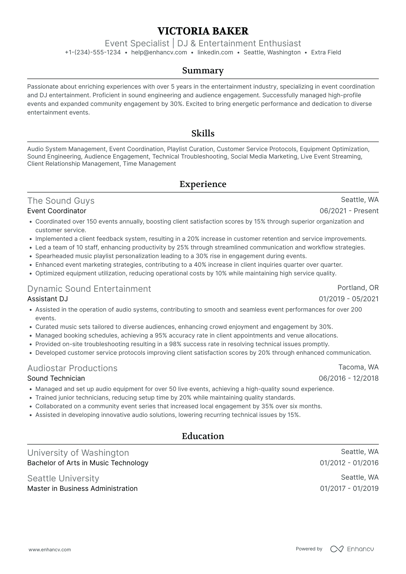 Corporate DJ Resume Example