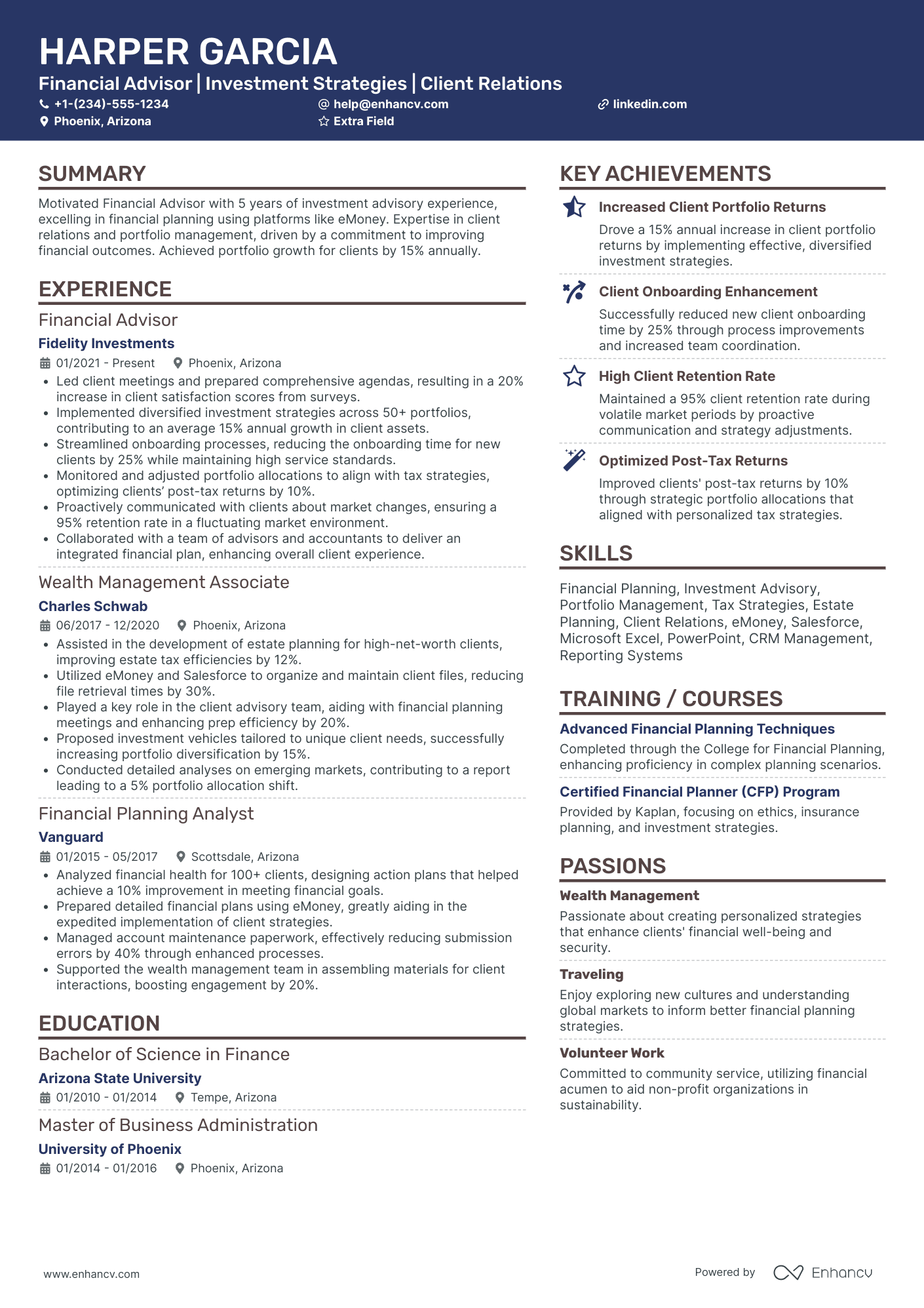 Wealth Management Financial Advisor Resume Example