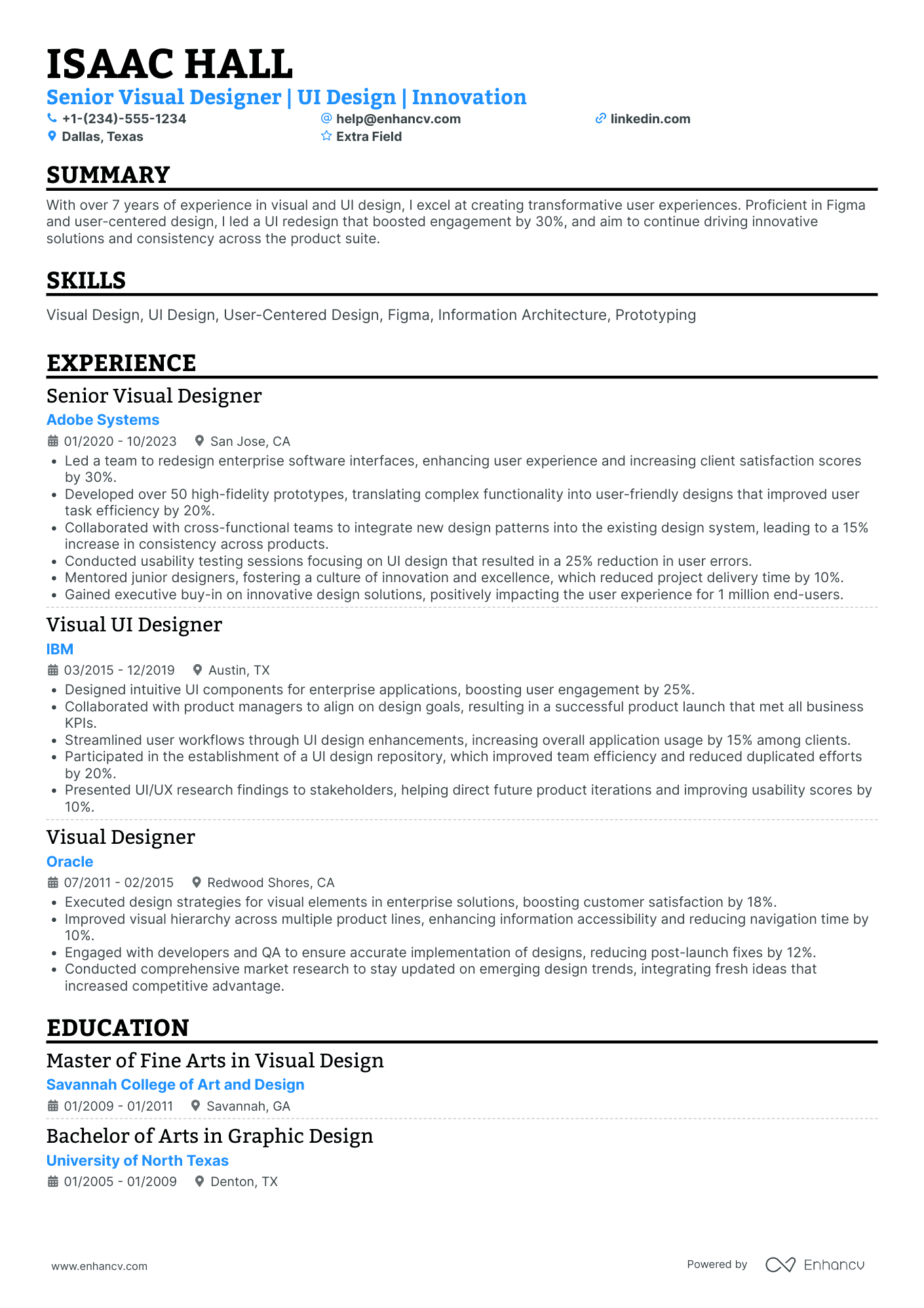 UI Visual Designer Resume Example