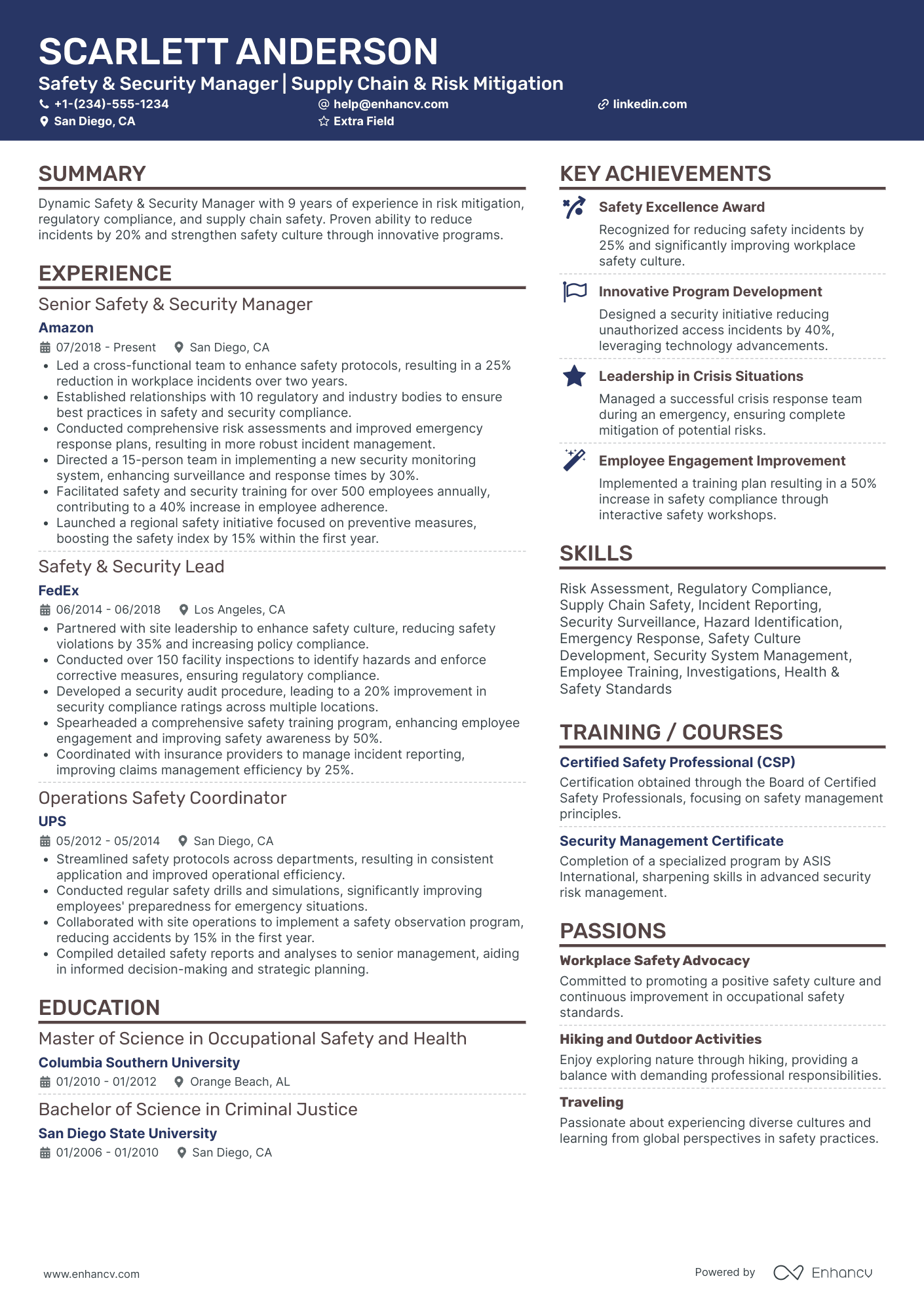 Retail Security Manager Resume Example