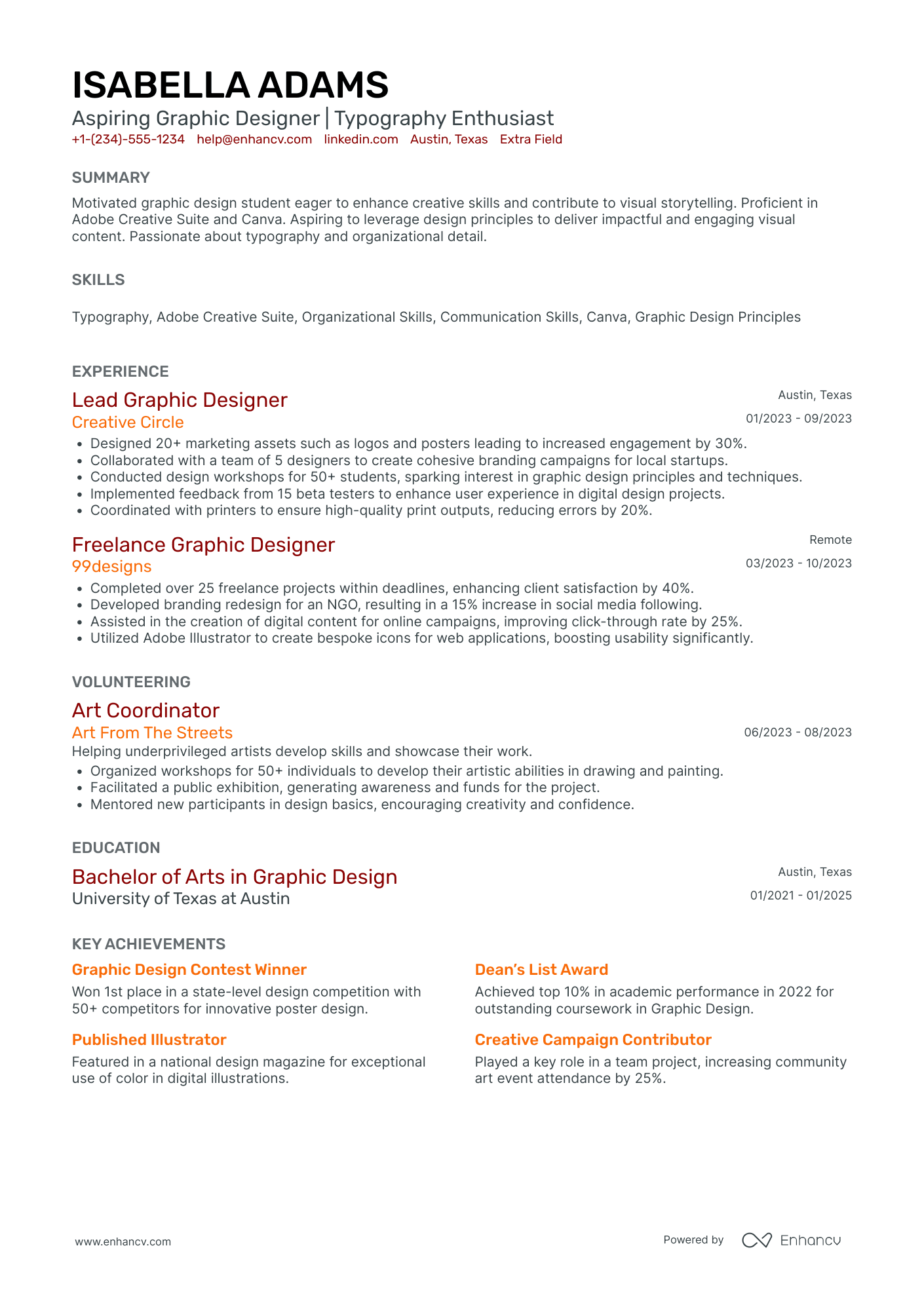 Graphic Design Intern Resume Example