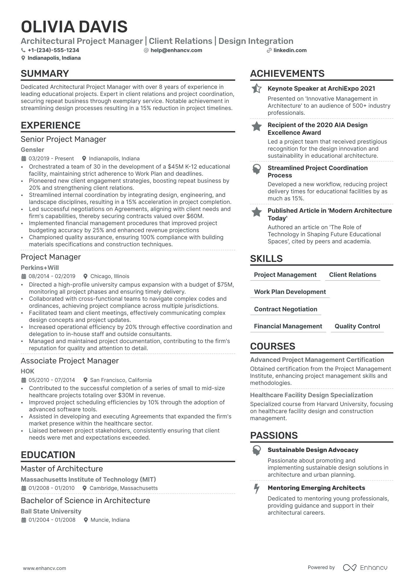 Architectural Project Manager Resume Example