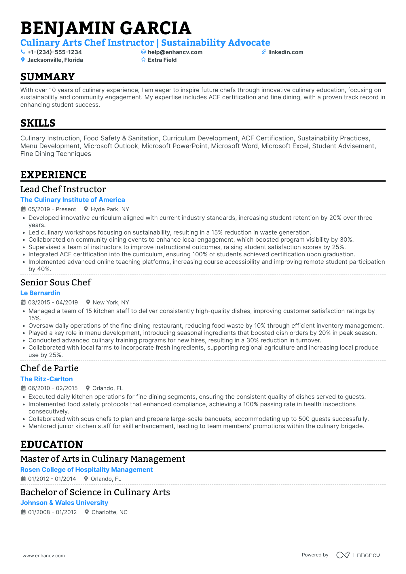 Culinary Associate Resume Example