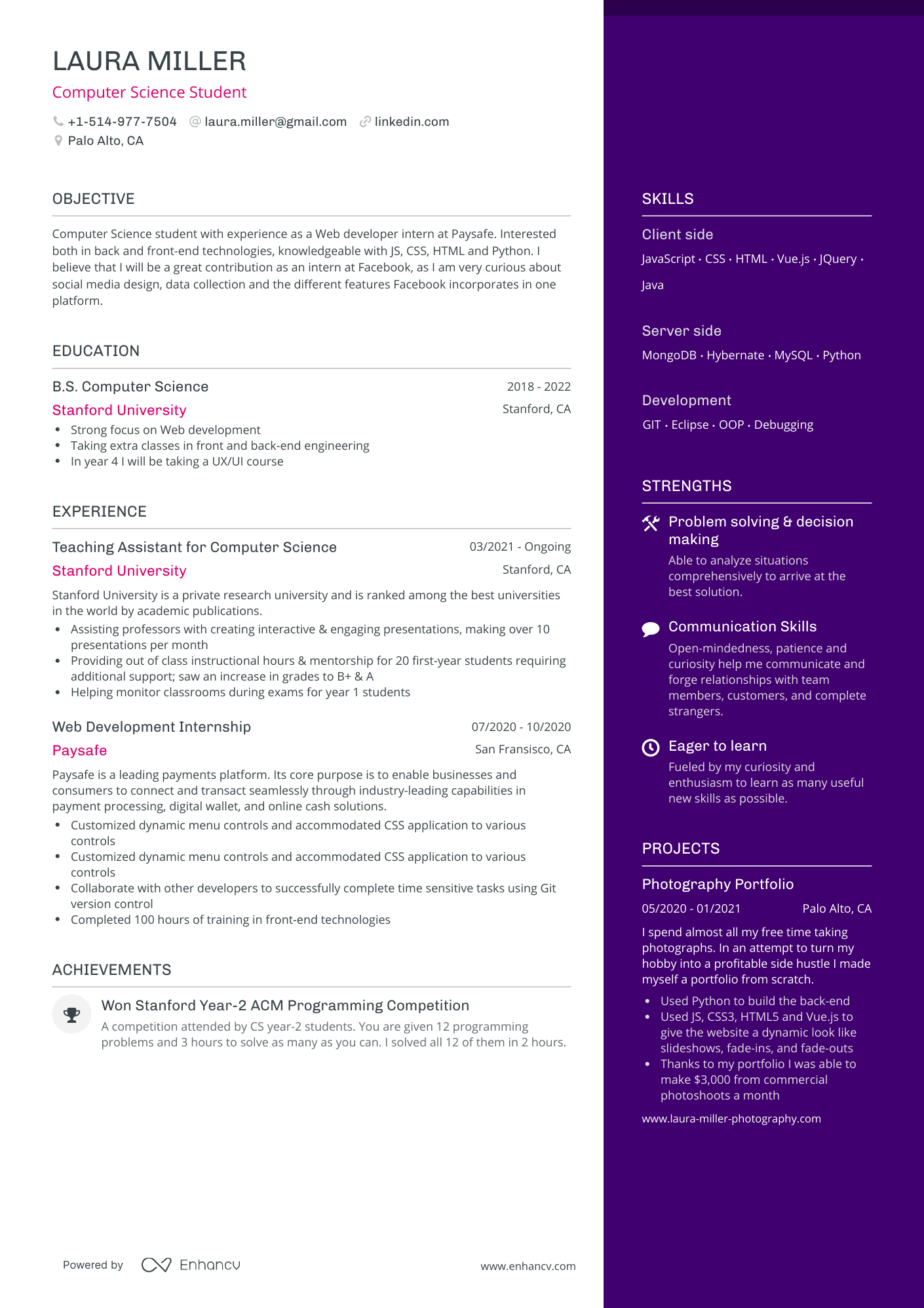 4 Computer Science Resume Examples & Guide for 2024