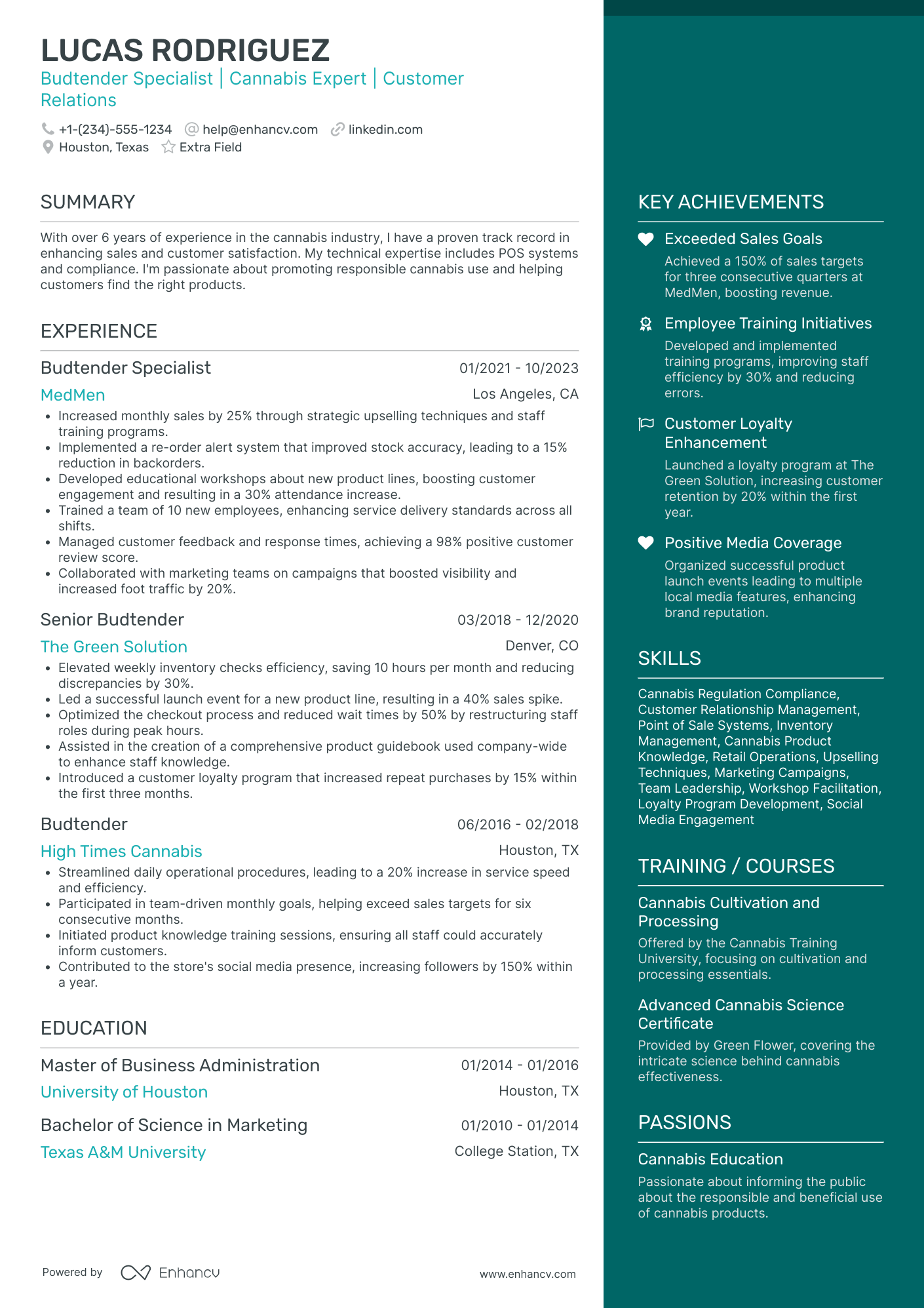 Budtender Specialist Resume Example