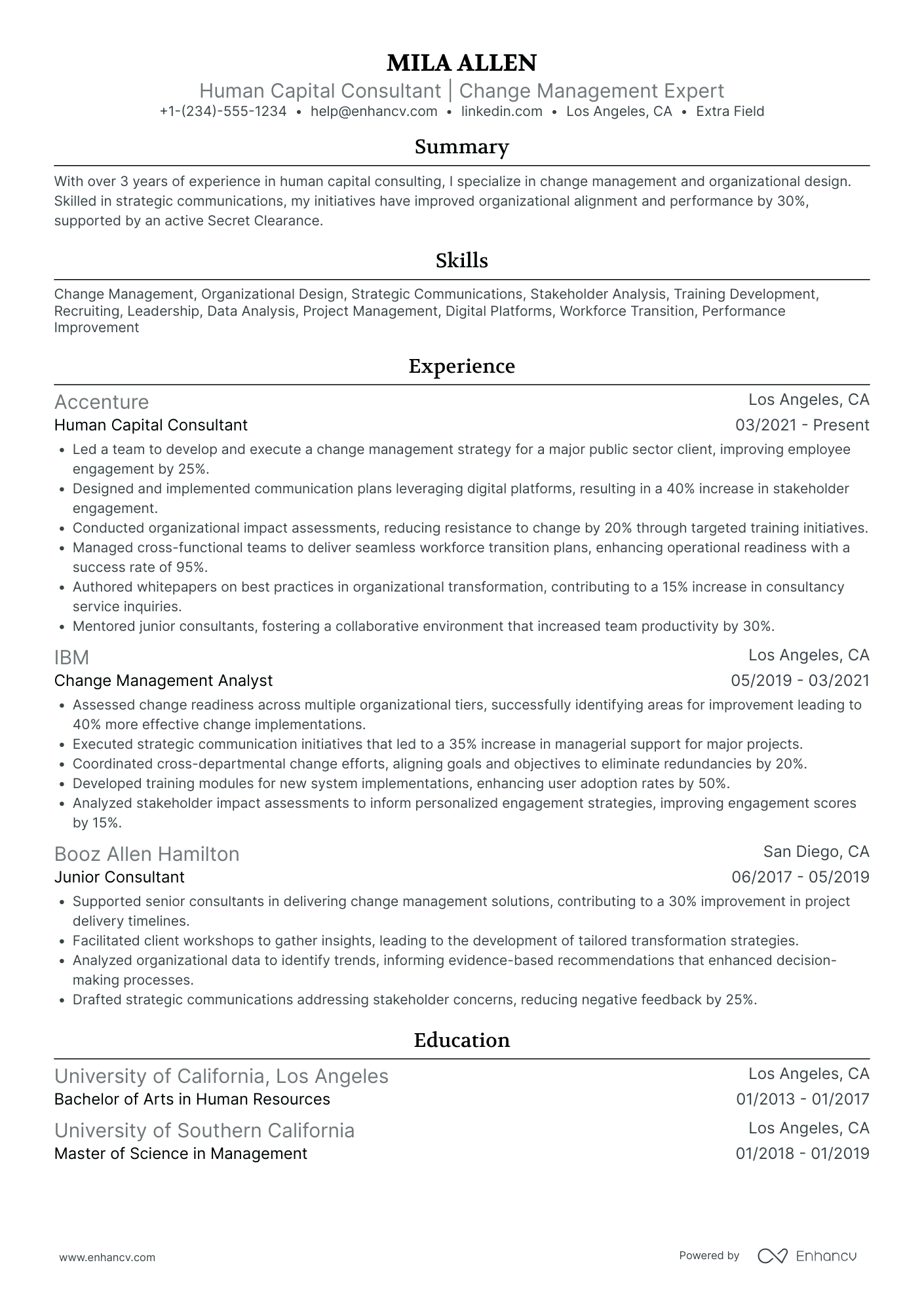 Deloitte Human Capital Consultant Resume Example