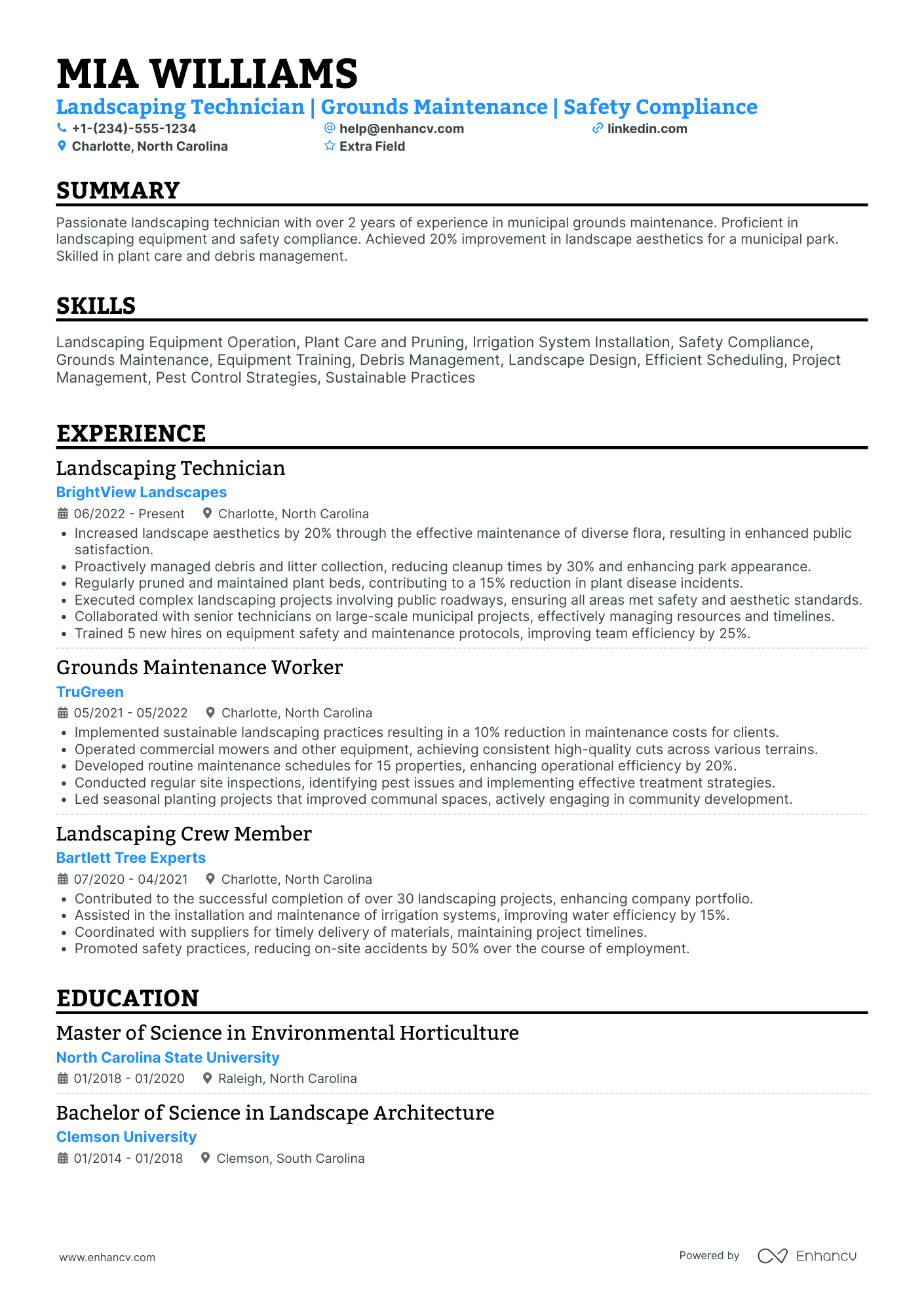 Landscaping Technician Resume Example