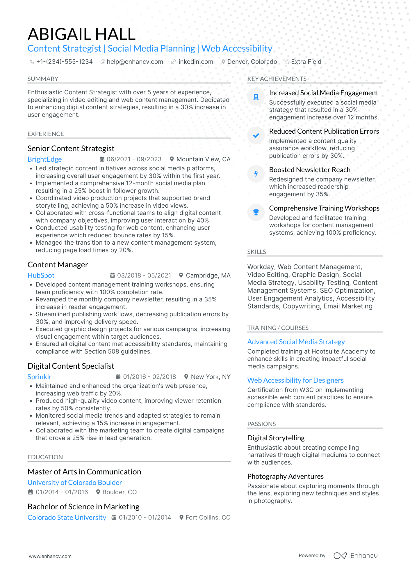 Web Content Strategist Resume Example