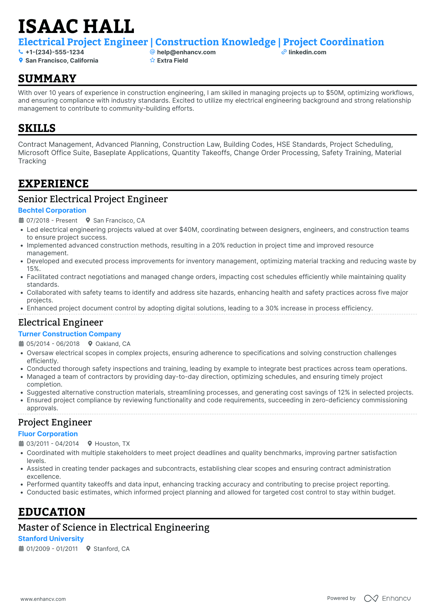 Electrical Project Engineer Resume Example