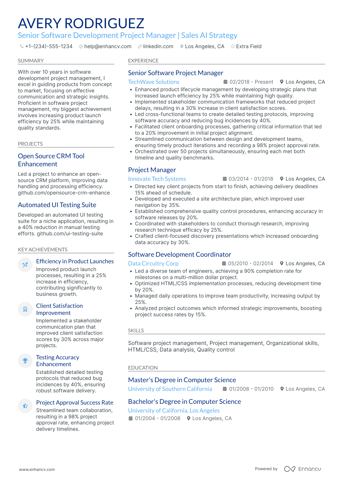 Software Development Project Manager Resume Example