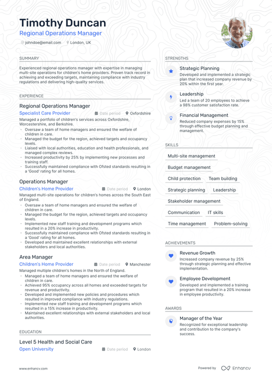 Regional Operations Manager Resume Example