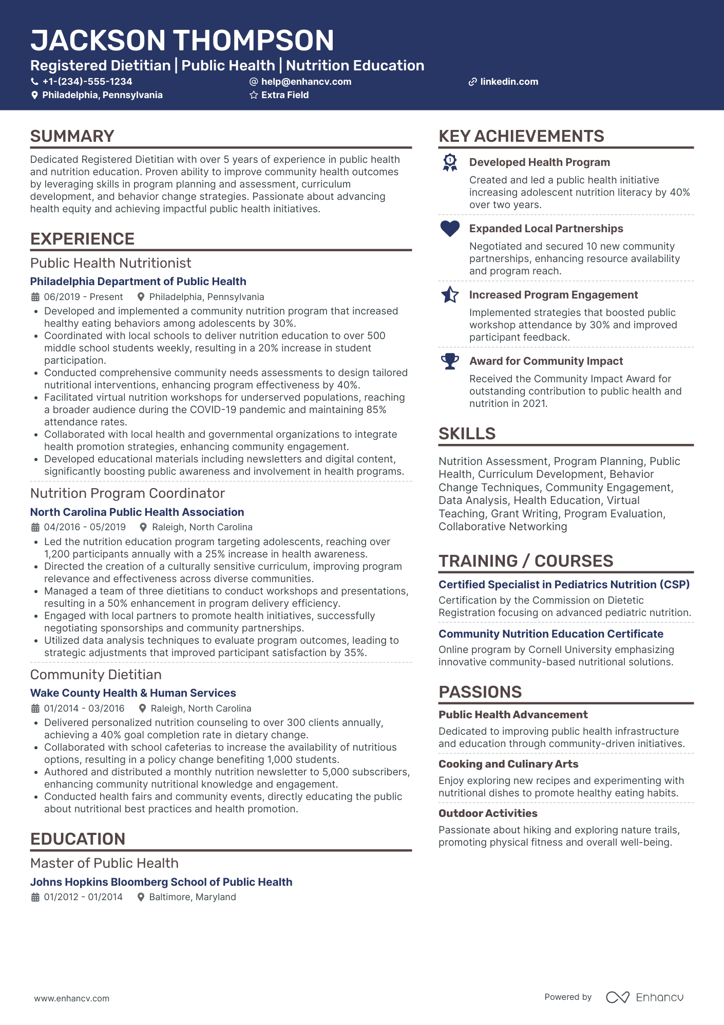 Culinary Nutritionist Resume Example