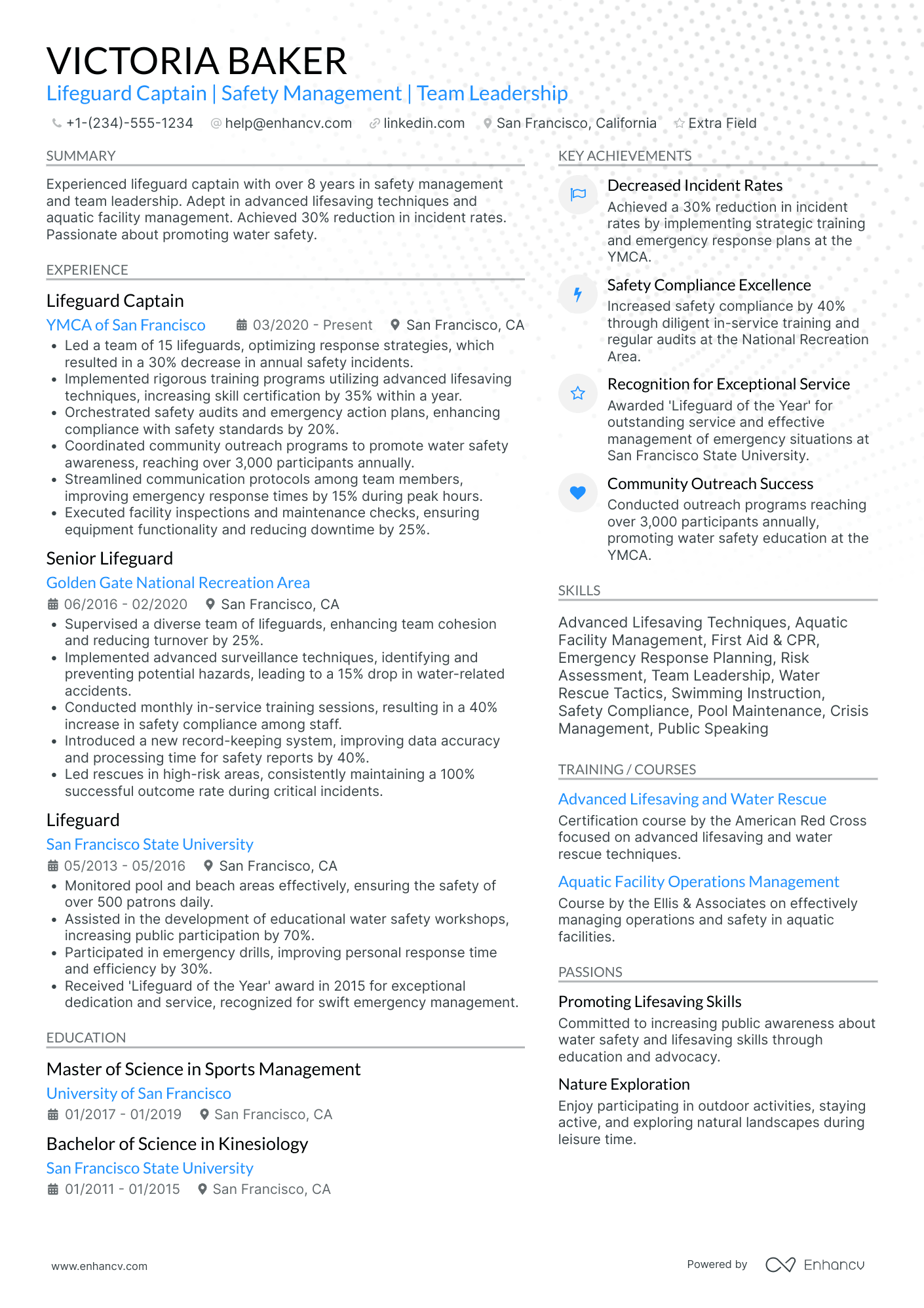 Lifeguard Captain Resume Example