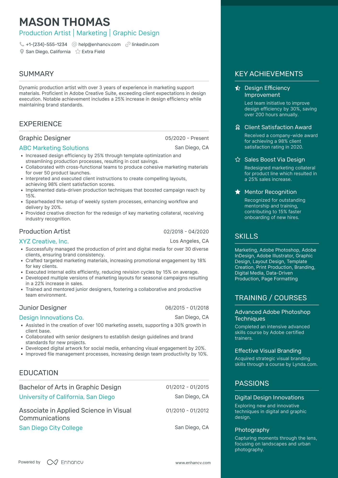 Production Artist Resume Example