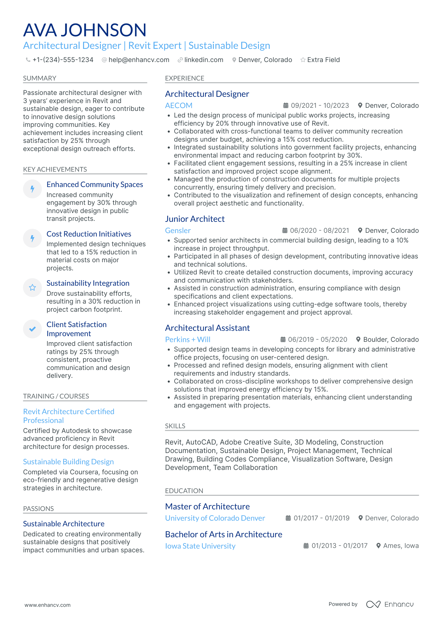 Commercial Architectural Designer Resume Example