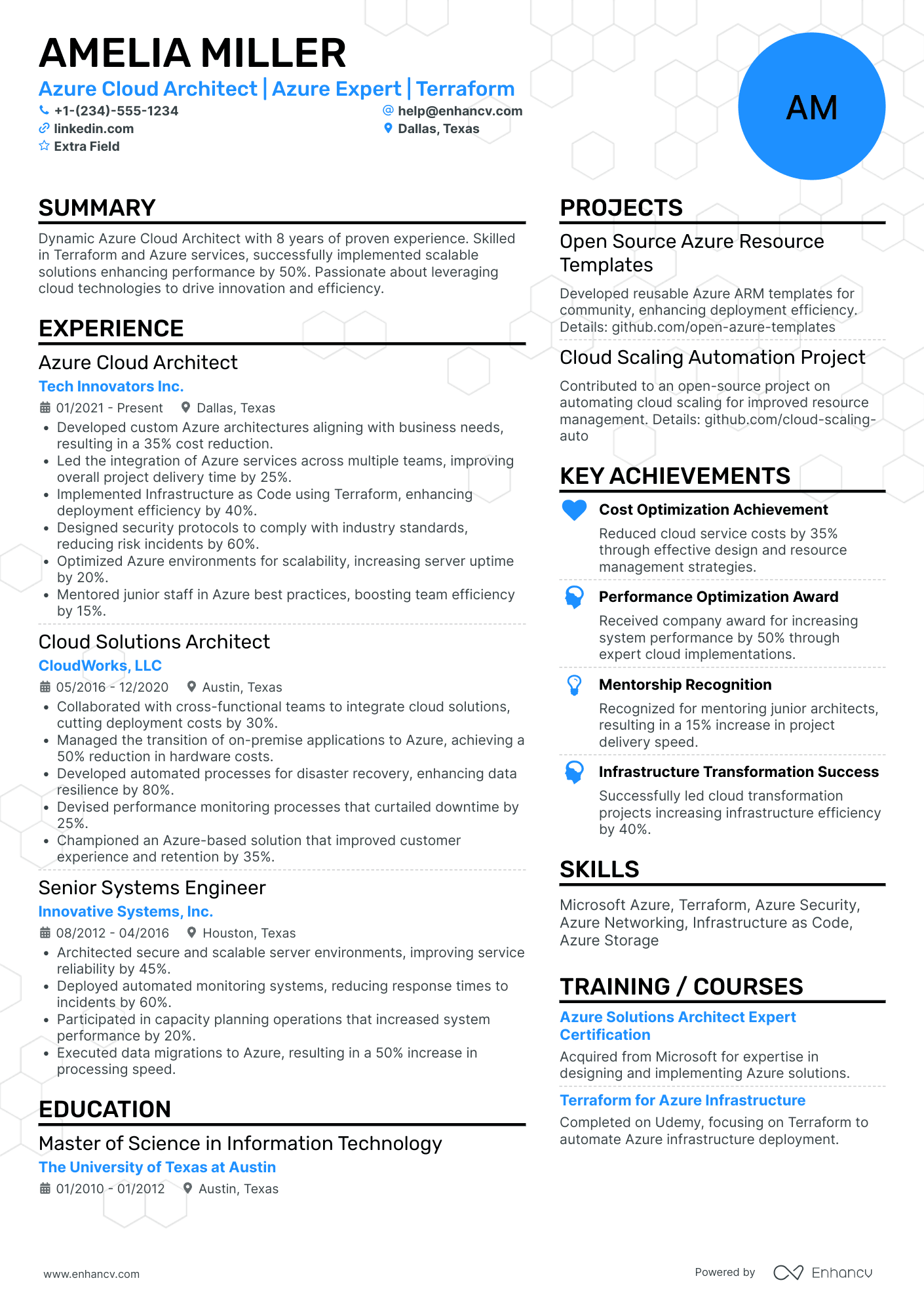 Microsoft Cloud Architect Resume Example