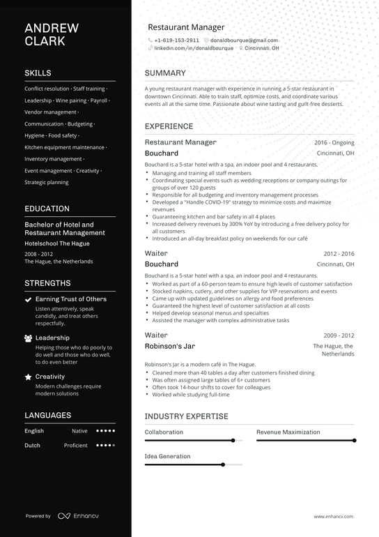 Restaurant General Manager Resume Example
