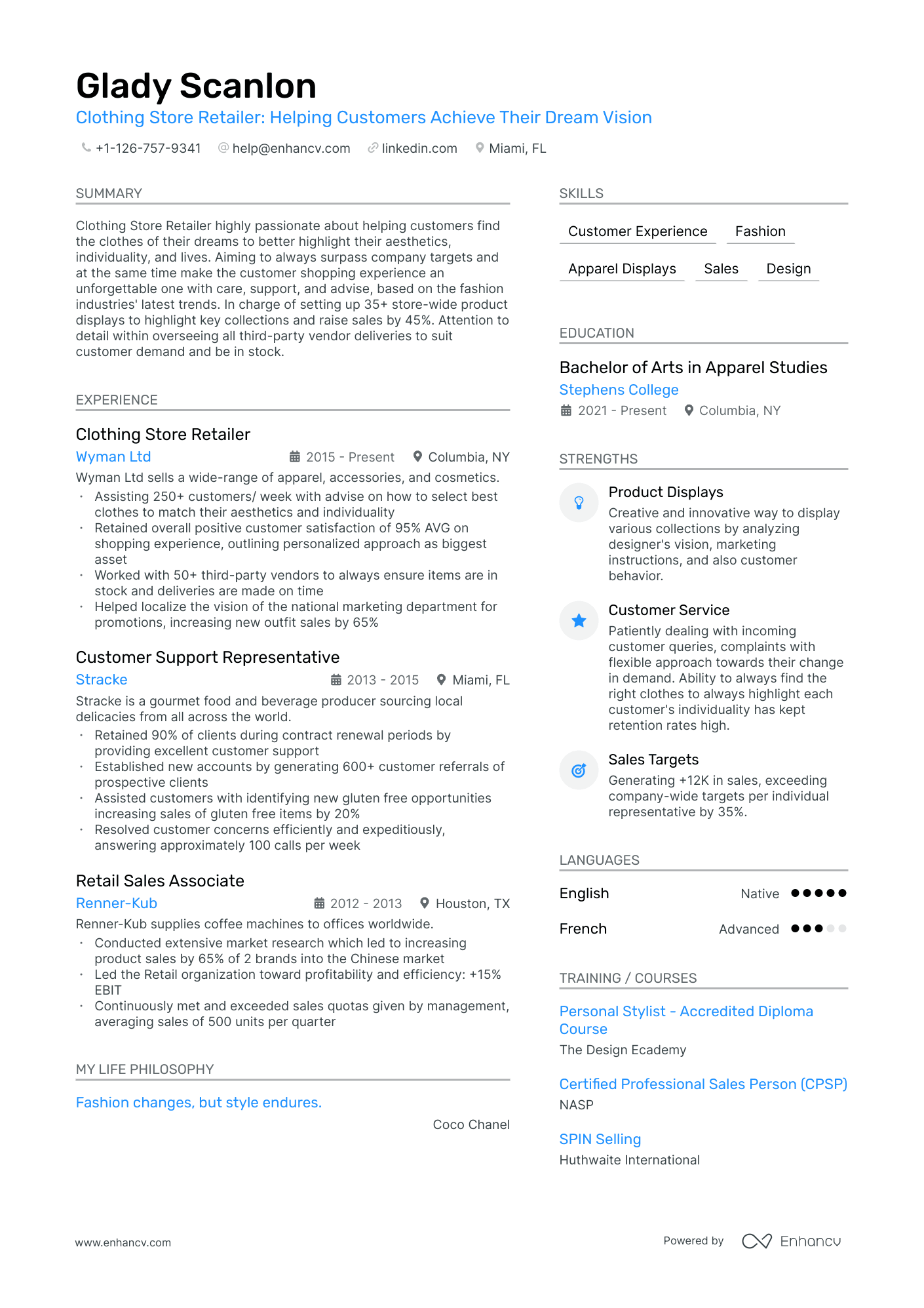 Clothing Store Resume Example