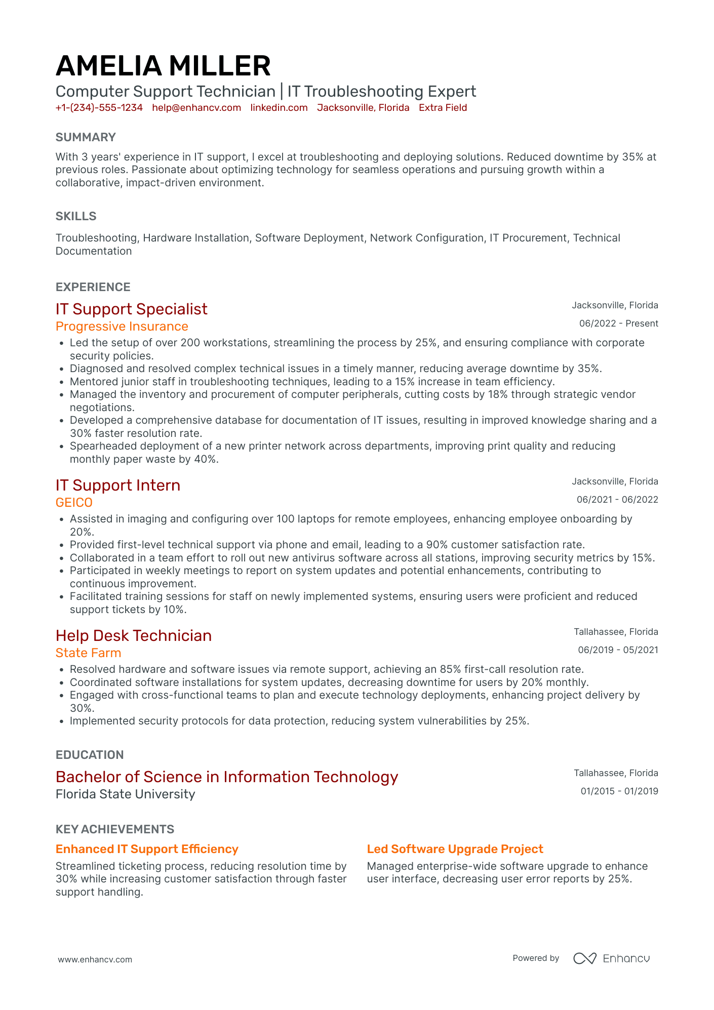 Junior Computer Technician Resume Example